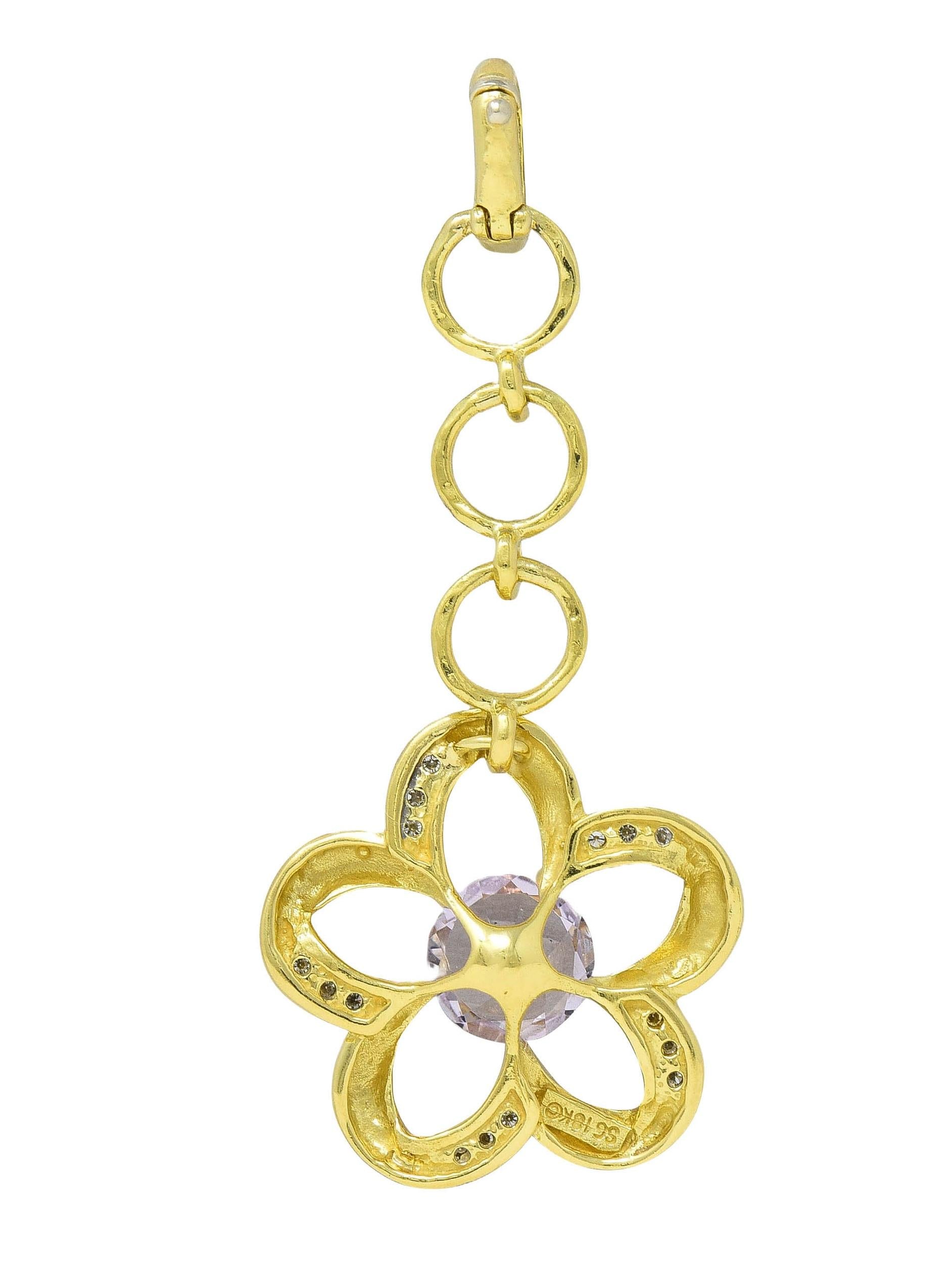 SeidenGang Diamond Amethyst 18 Karat Two-Tone Gold Vintage Flower Charm