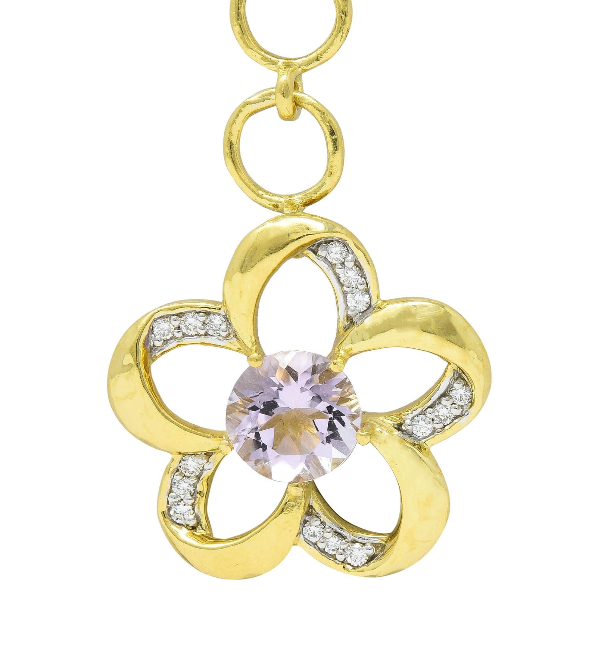 SeidenGang Diamond Amethyst 18 Karat Two-Tone Gold Vintage Flower Charm