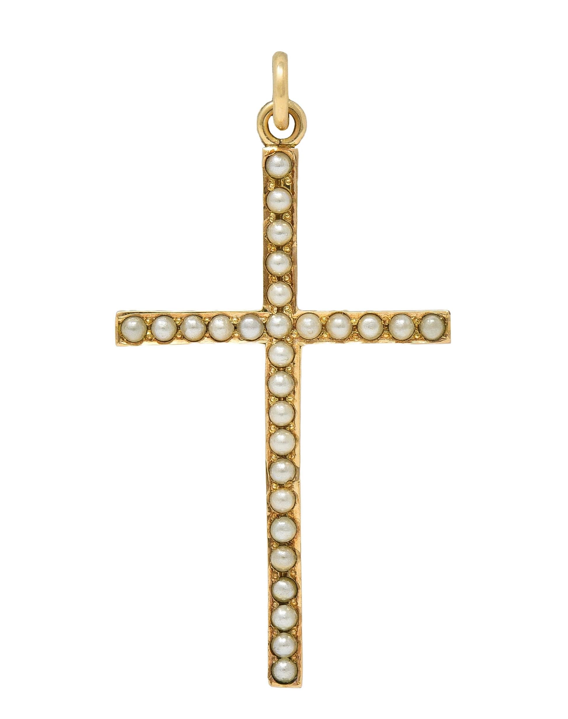 Victorian Pearl 14 Karat Yellow Gold Antique Cross Pendant