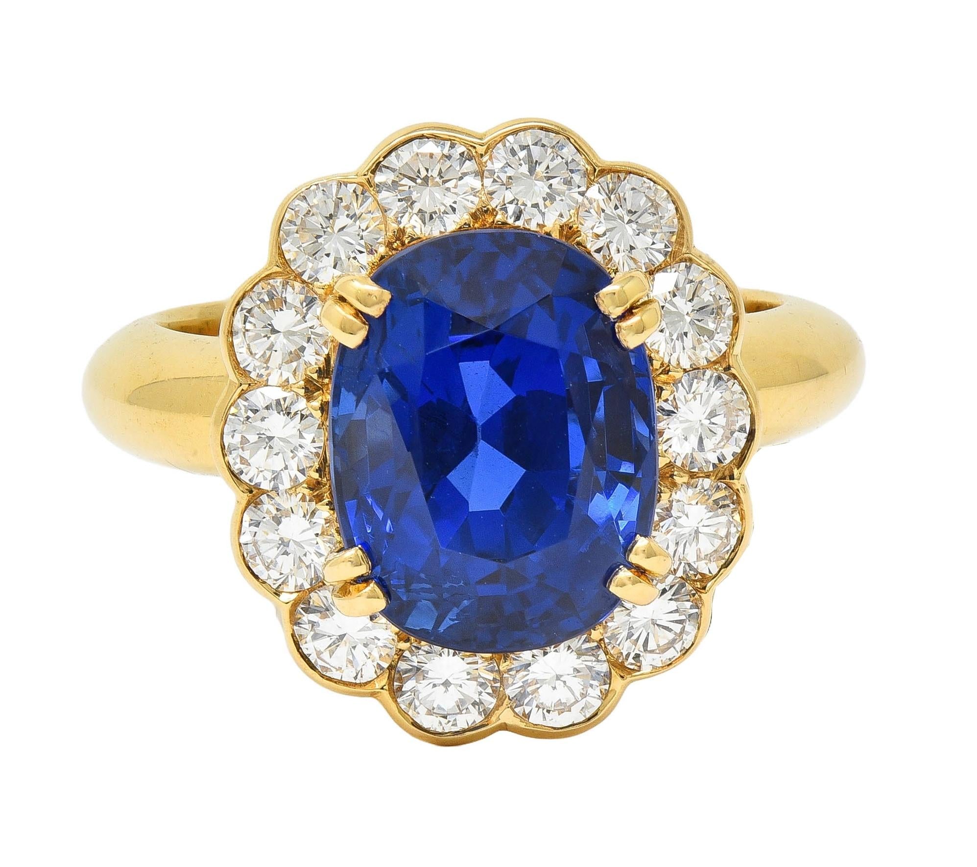 Van Cleef & Arpels French 7.05 CTW No Heat Burma Sapphire Diamond 18K Gold Ring