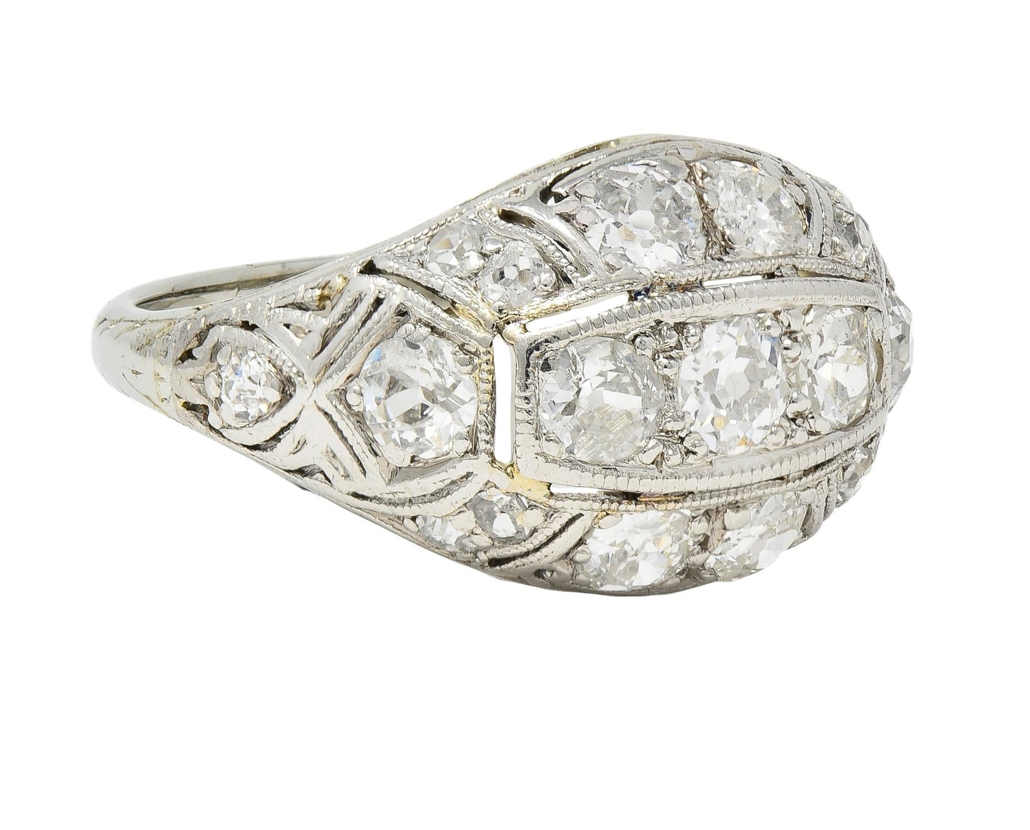 Art Deco 1.55 CTW Diamond 18 Karat White Gold Antique Bombe Band Ring