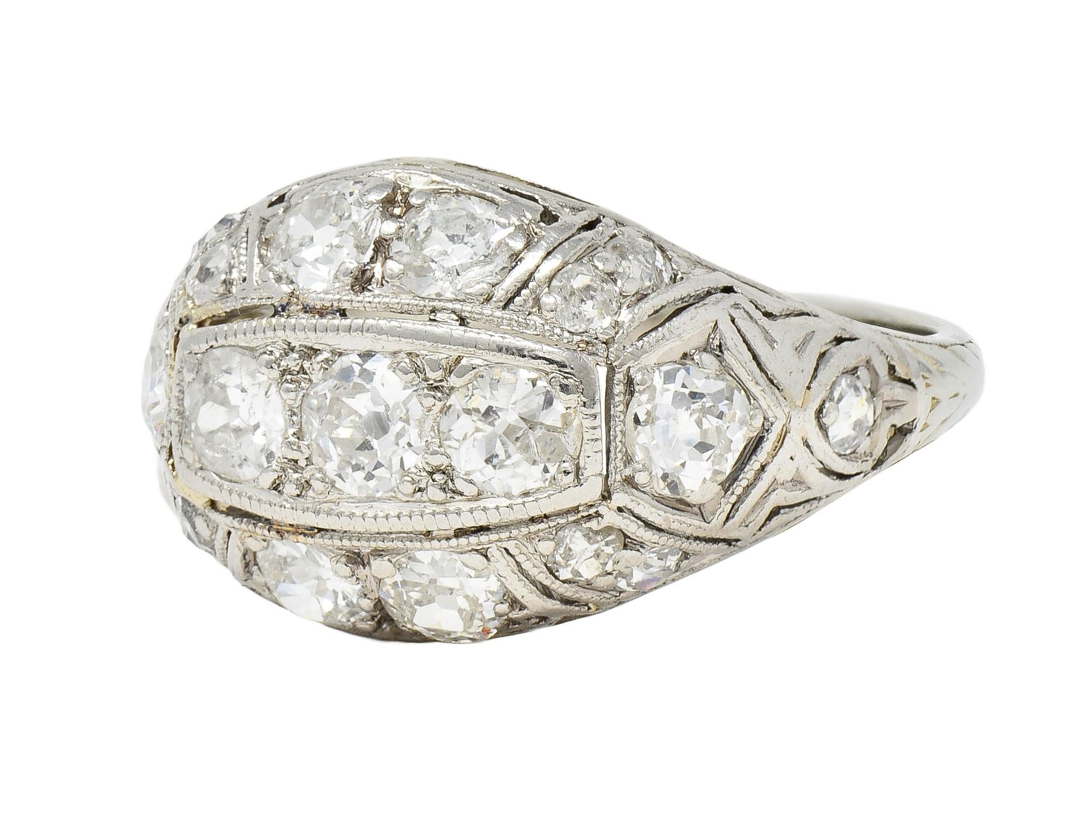 Art Deco 1.55 CTW Diamond 18 Karat White Gold Antique Bombe Band Ring