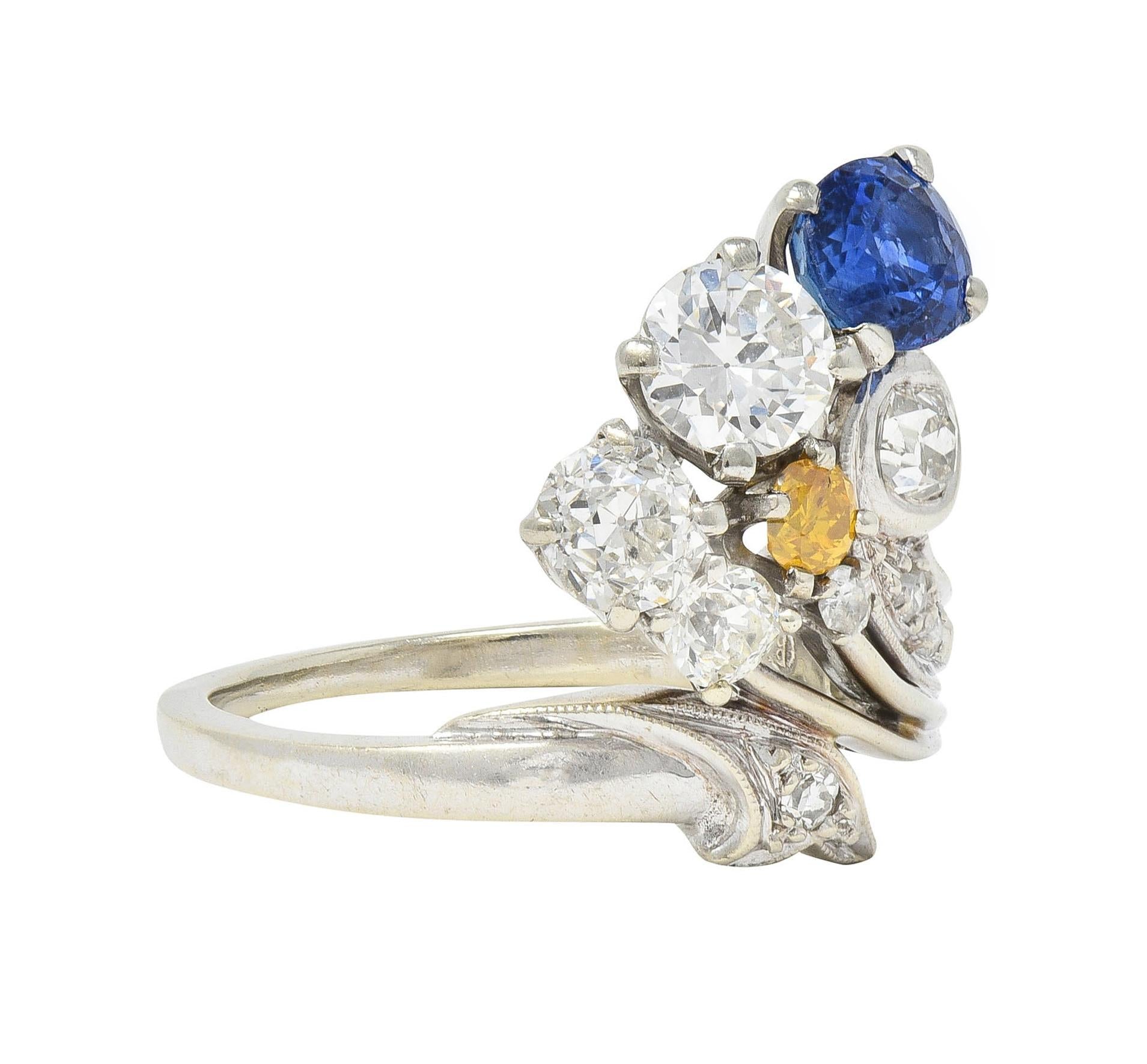 Erwin Reu Co. Mid-Century 2.03 CTW Sapphire Diamond 14 Karat Gold Bypass Ring