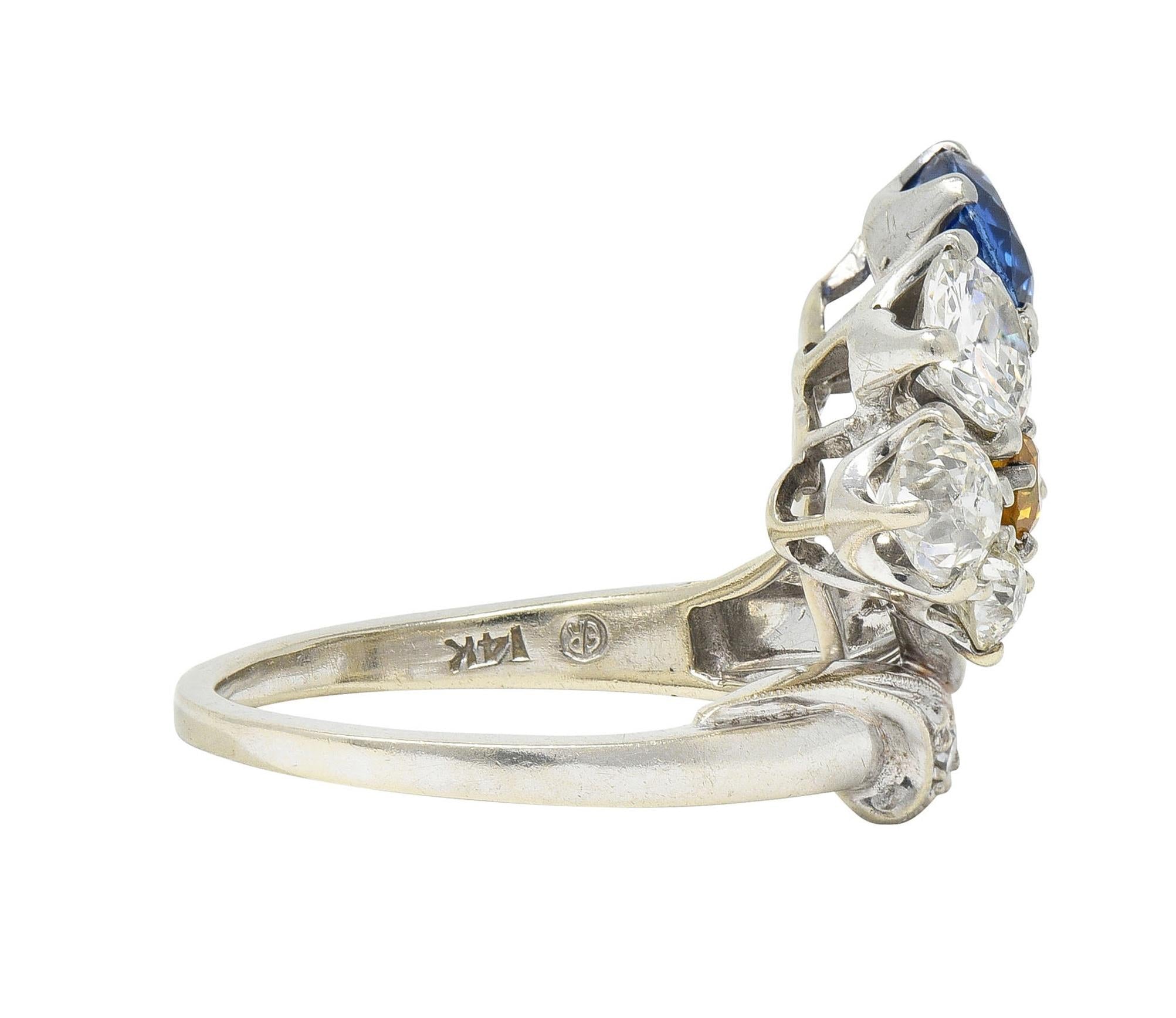 Erwin Reu Co. Mid-Century 2.03 CTW Sapphire Diamond 14 Karat Gold Bypass Ring