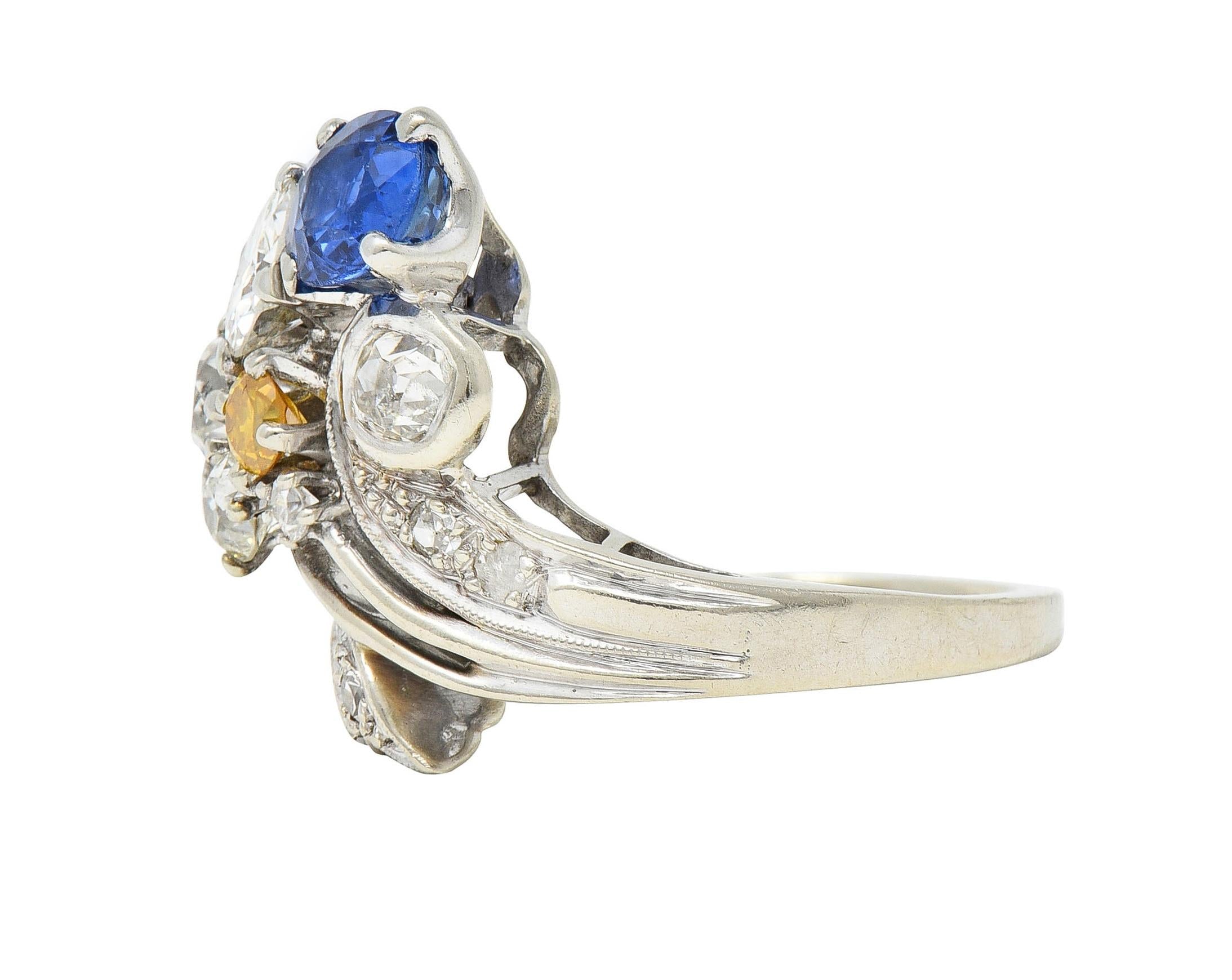 Erwin Reu Co. Mid-Century 2.03 CTW Sapphire Diamond 14 Karat Gold Bypass Ring