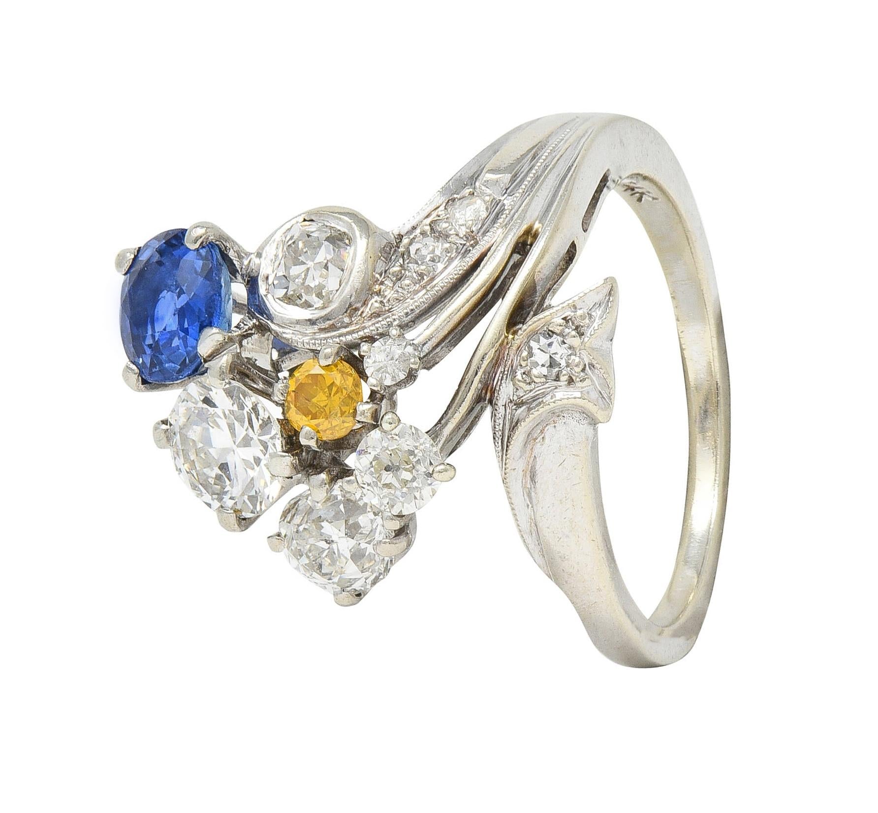 Erwin Reu Co. Mid-Century 2.03 CTW Sapphire Diamond 14 Karat Gold Bypass Ring