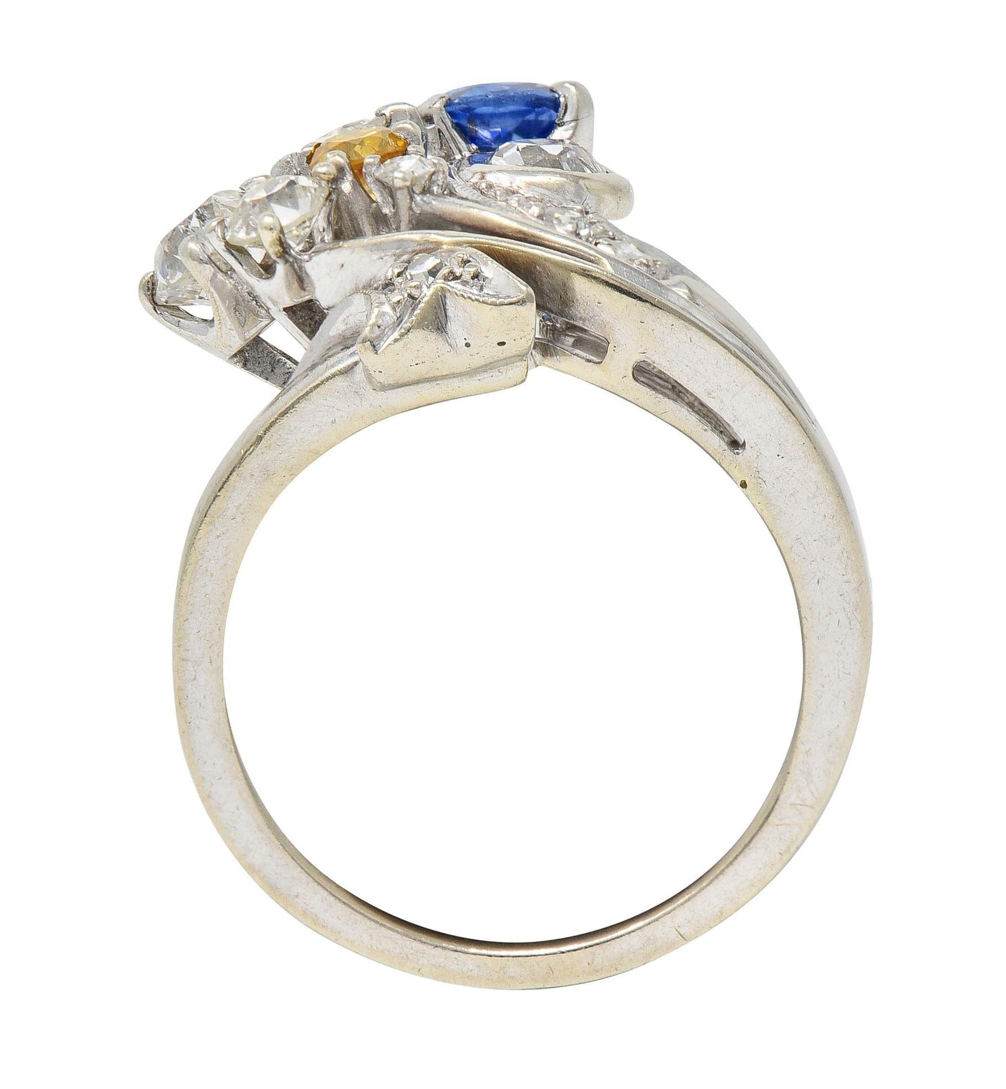 Erwin Reu Co. Mid-Century 2.03 CTW Sapphire Diamond 14 Karat Gold Bypass Ring