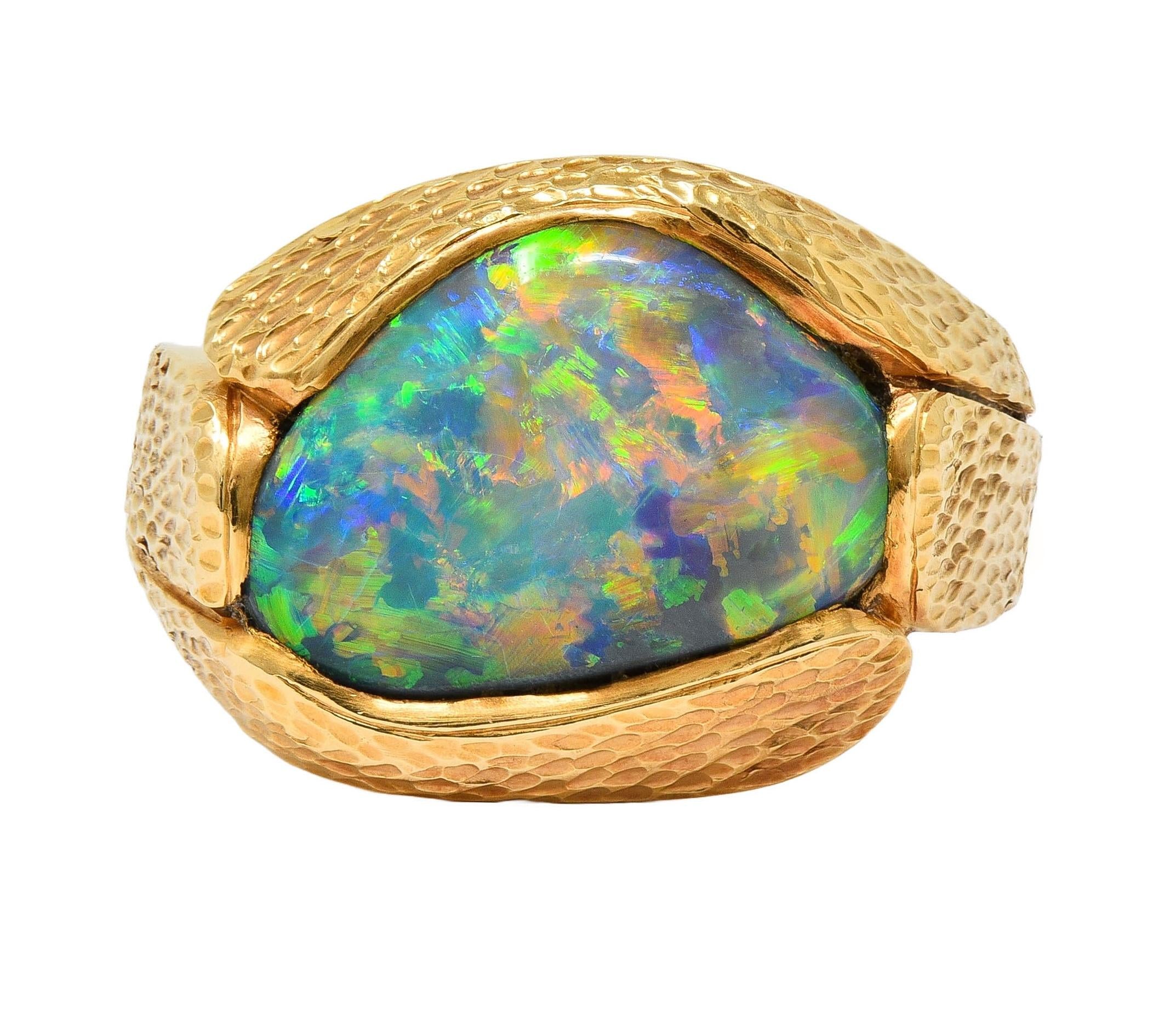 Vintage Natural Gray Opal 18 Karat Yellow Gold Unisex Statement Ring GIA