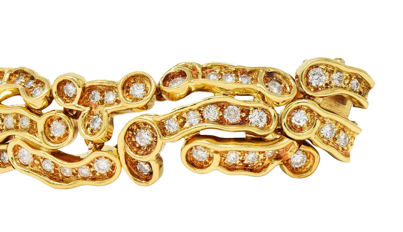 1960's French 7.13 CTW Diamond 18K Gold Vintage Organic Panther Link Bracelet