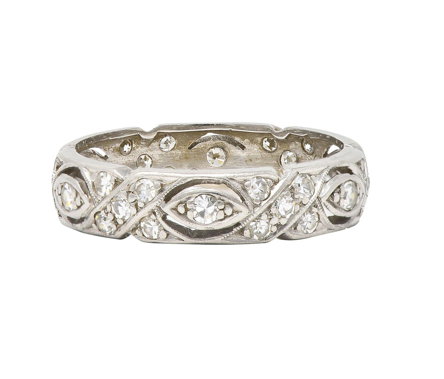 Art Deco 0.70 CTW Single Cut Diamond Platinum Twist Vintage Band Ring