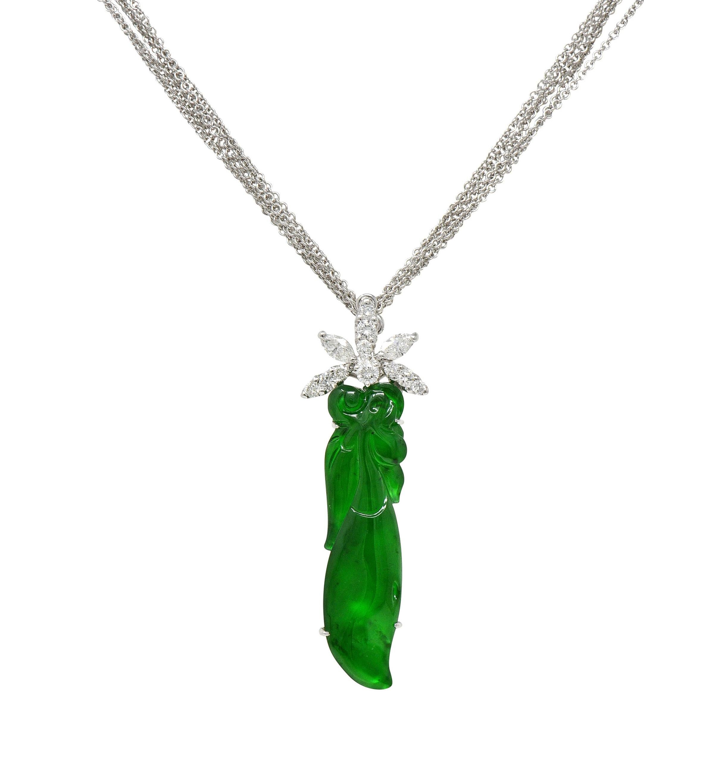 Contemporary Type A Jadeite Jade Diamond 18 Karat Gold Pendant Necklace GIA