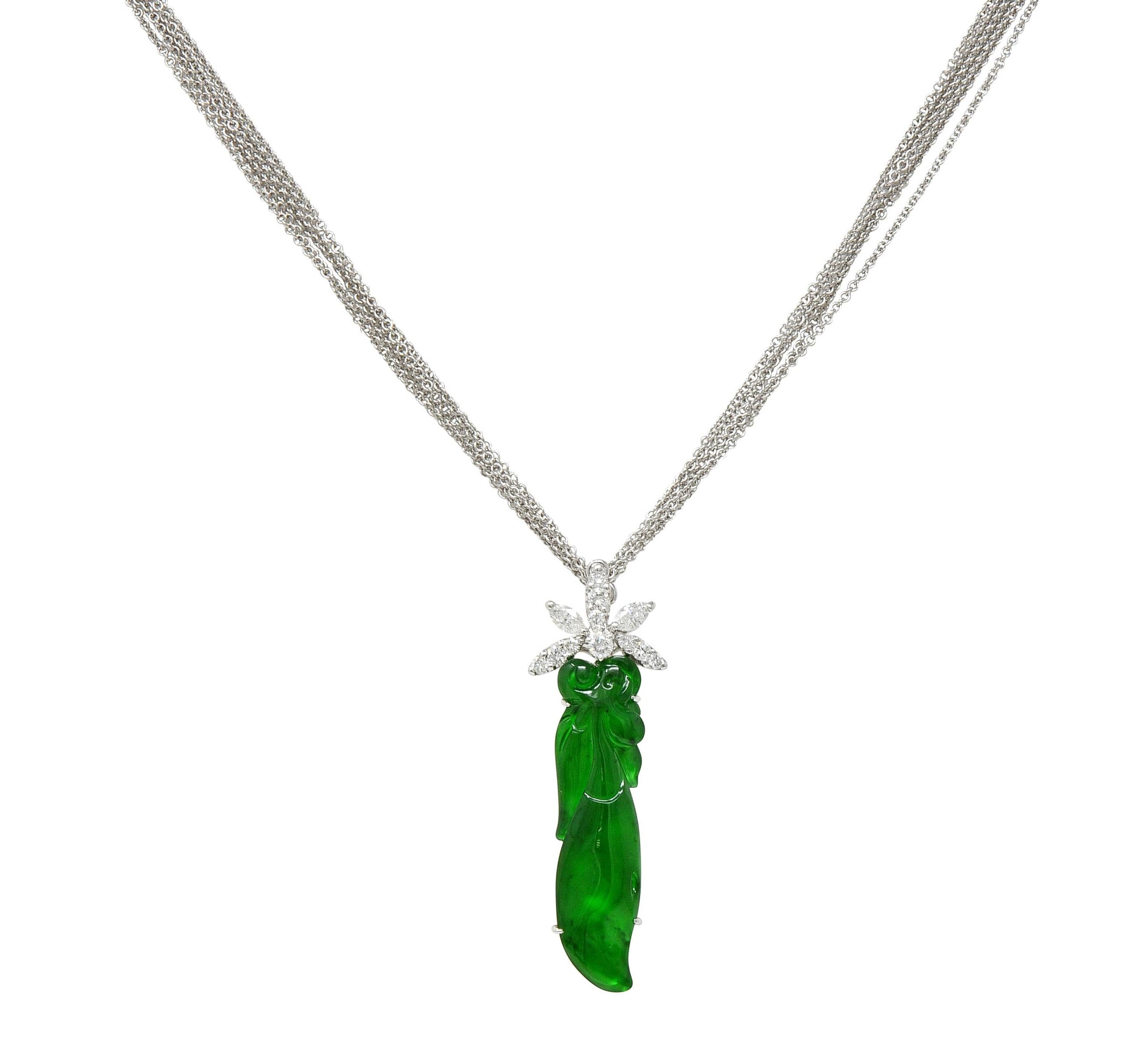 Contemporary Type A Jadeite Jade Diamond 18 Karat Gold Pendant Necklace GIA