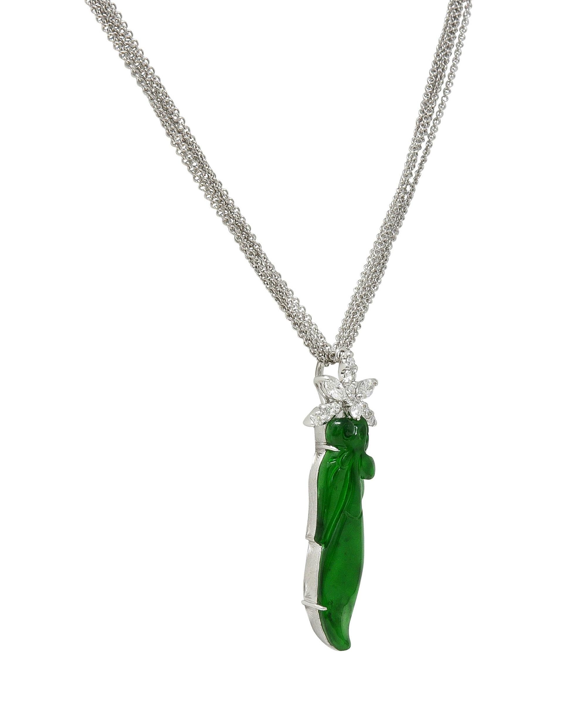 Contemporary Type A Jadeite Jade Diamond 18 Karat Gold Pendant Necklace GIA