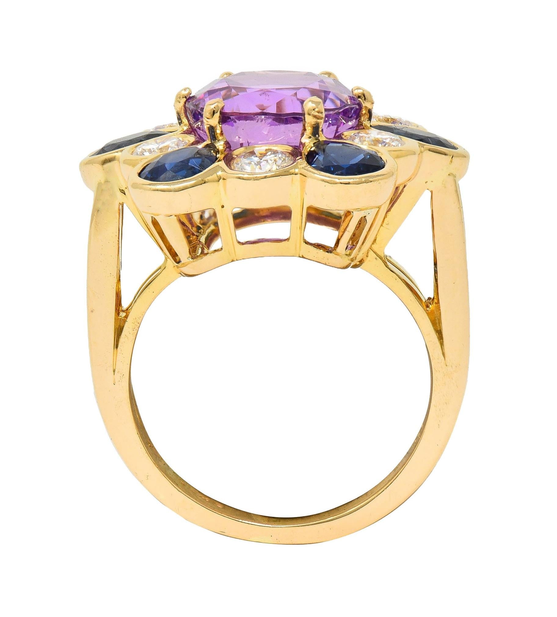 Oscar Heyman 1980 11.36 CTW Pink Sapphire Diamond 18K Gold Vintage Cluster Ring