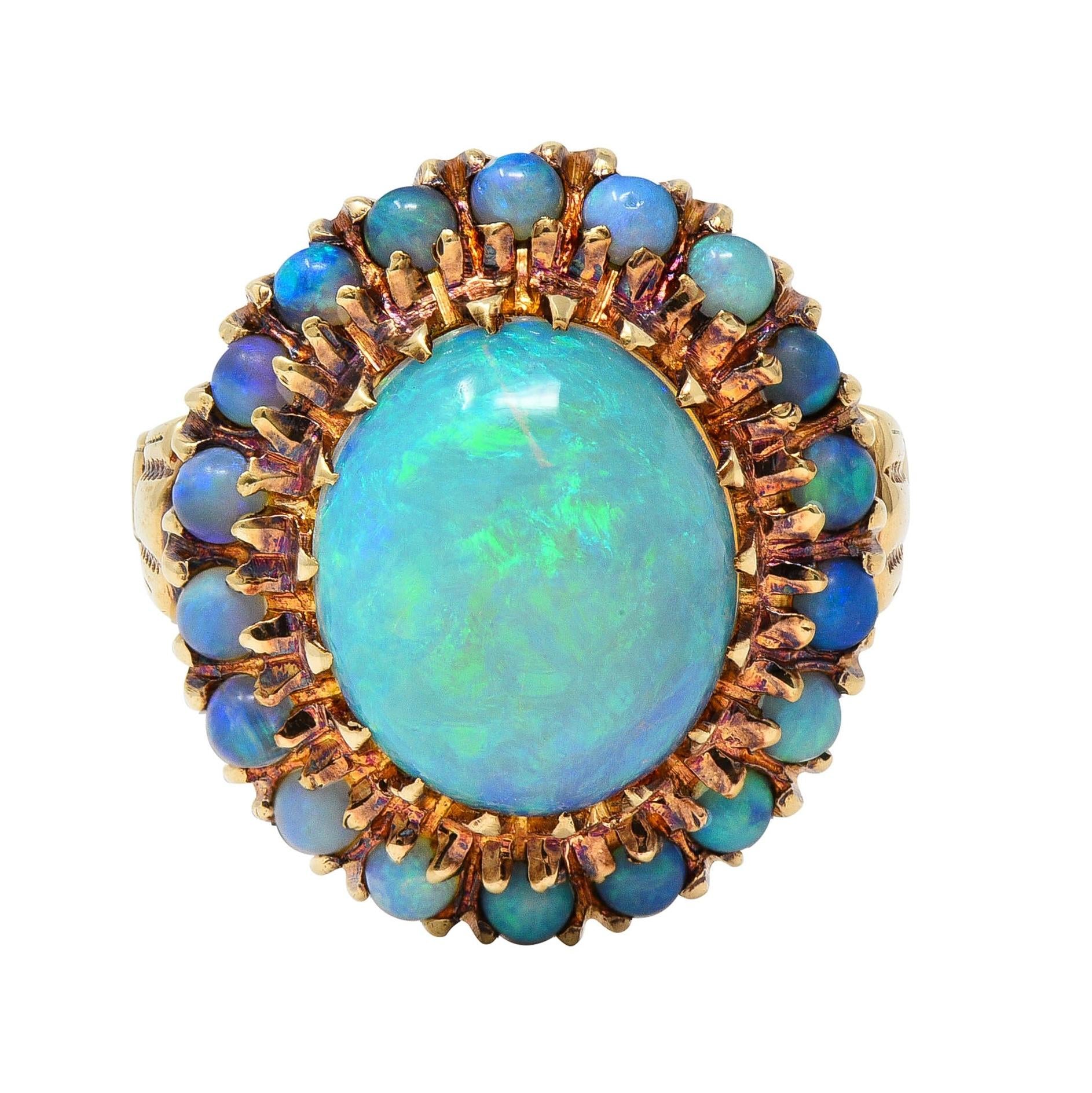 Samsan Co. Retro Opal 10 Karat Yellow Gold Vintage Halo Ring