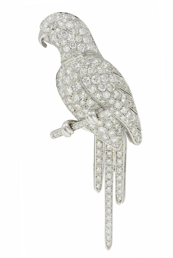 Leo Pizzo 7.90 CTW Diamond 18 Karat White Gold Parrot Bird Brooch