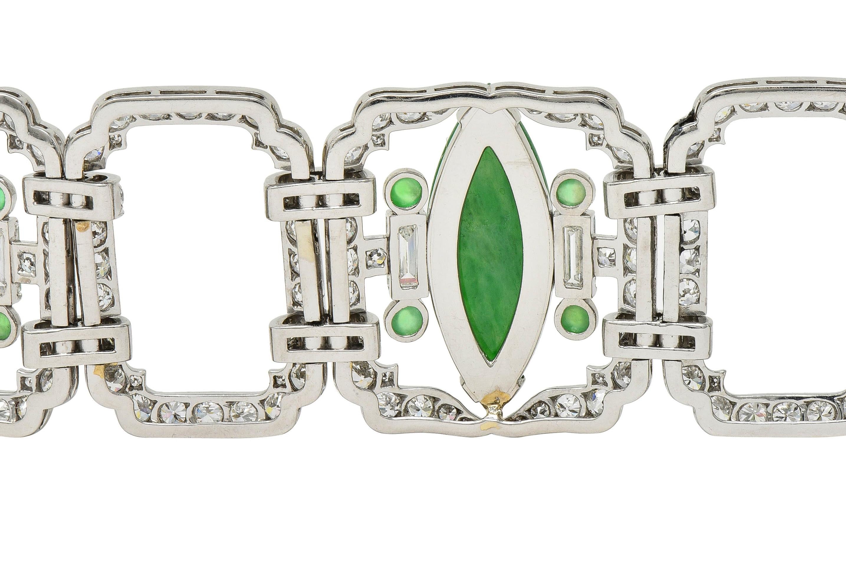 Black Starr & Frost Art Deco 17.30 CTW Diamond Jade Platinum Vintage Bracelet