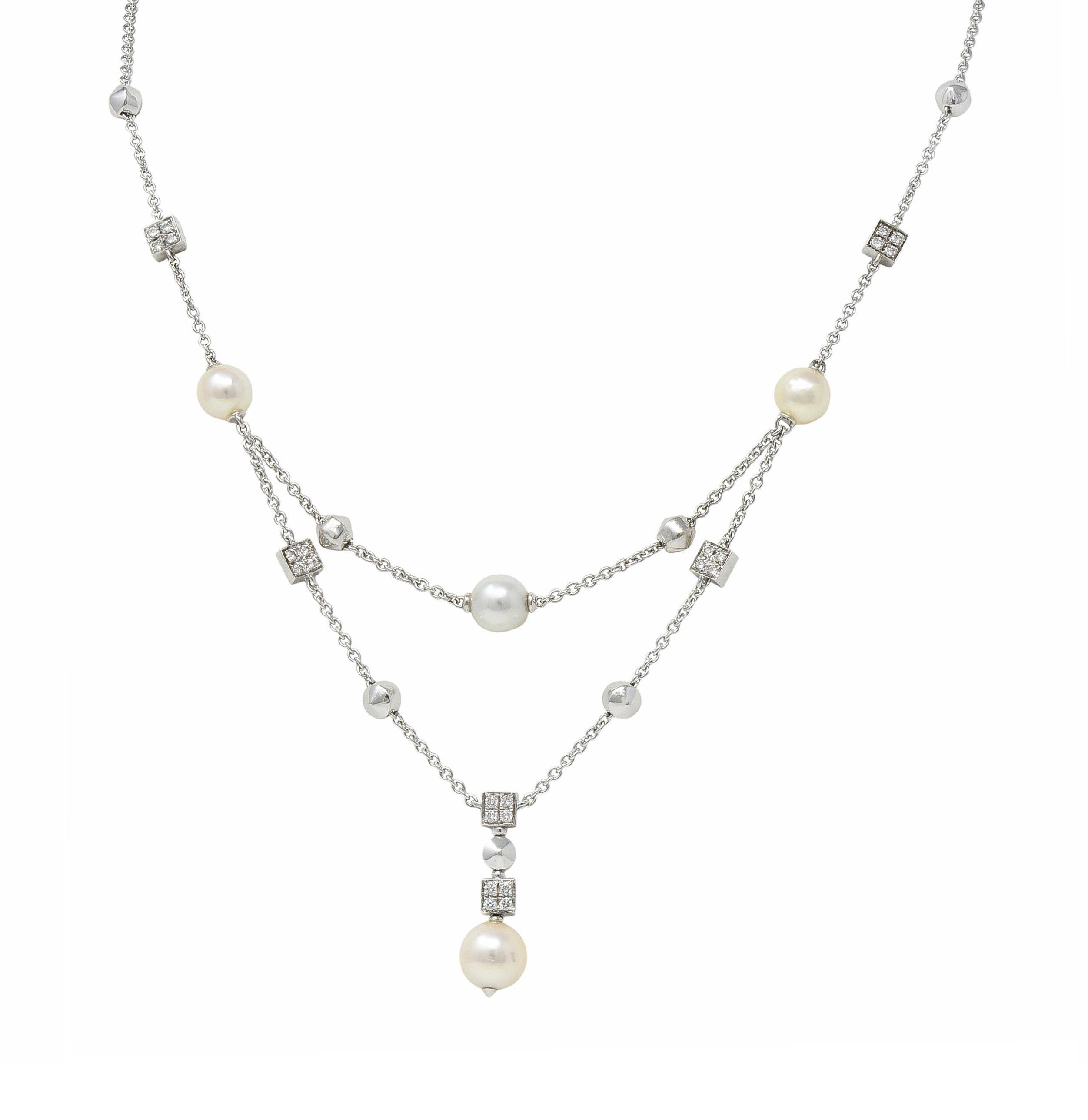 Bulgari 2000 Diamond Pearl 18 Karat White Gold Vintage Y2K Lucia Drop Necklace