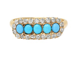 Victorian Diamond Turquoise Cabochon 14 Karat Yellow Gold Antique Cluster Ring