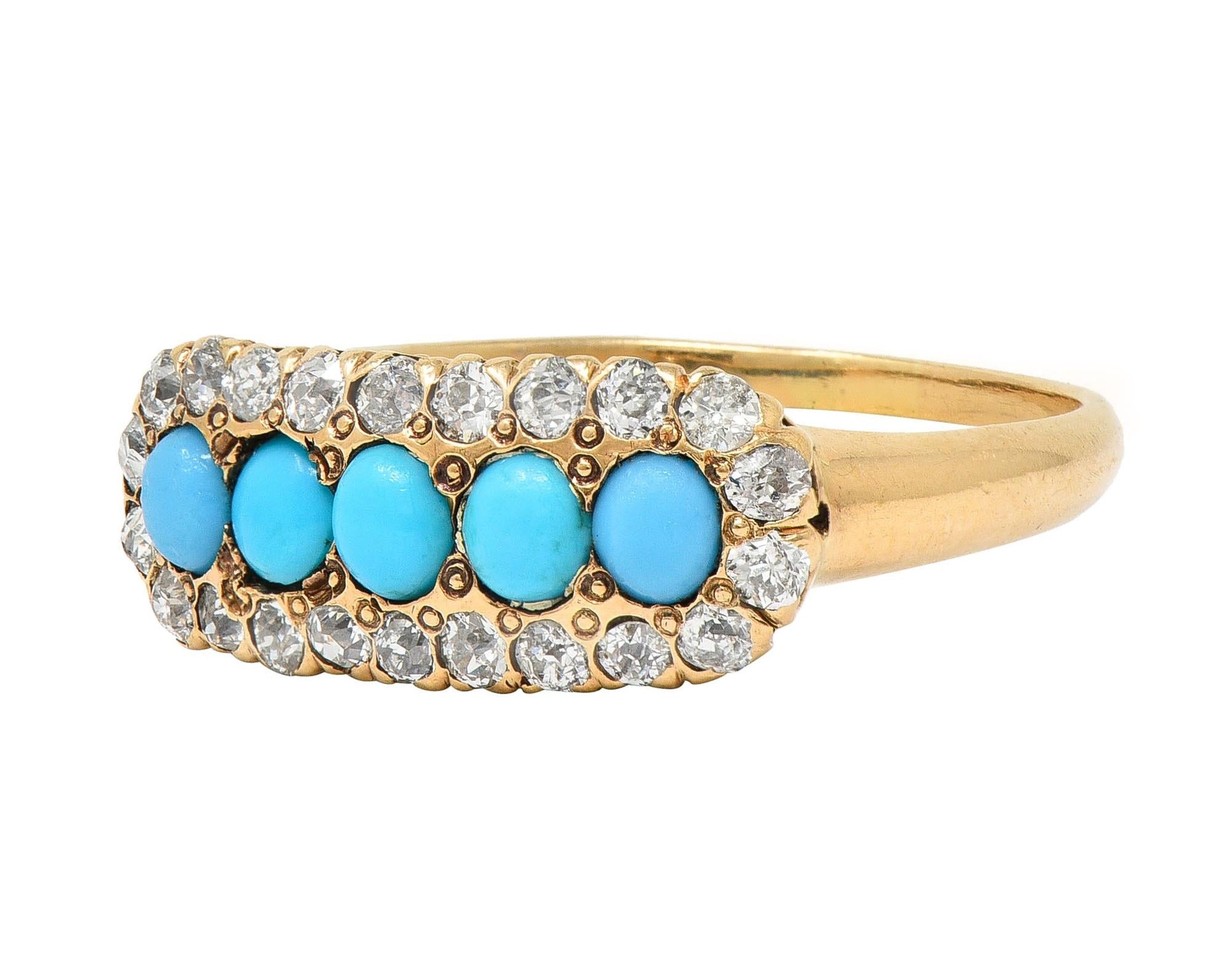 Victorian Diamond Turquoise Cabochon 14 Karat Yellow Gold Antique Cluster Ring