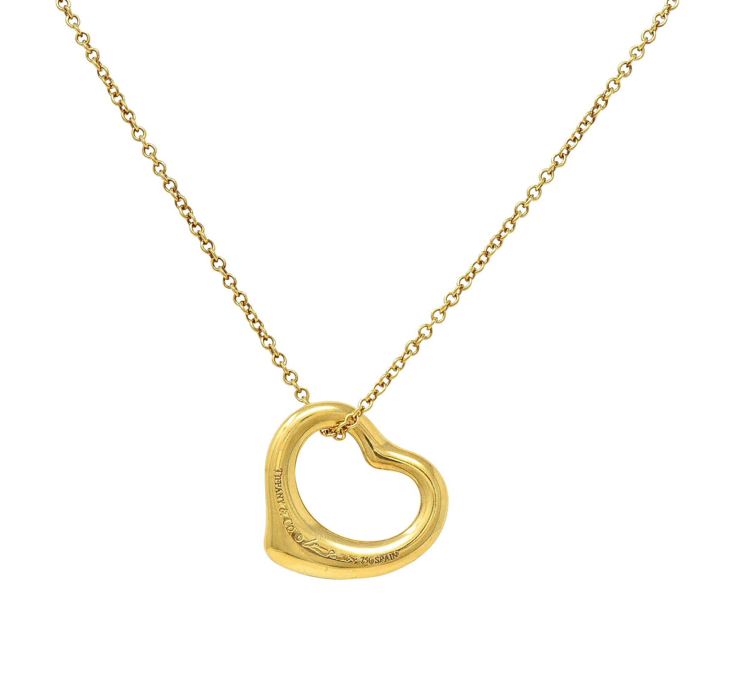 Elsa Peretti Tiffany & Co. 18 Karat Yellow Gold Open Heart Pendant Necklace