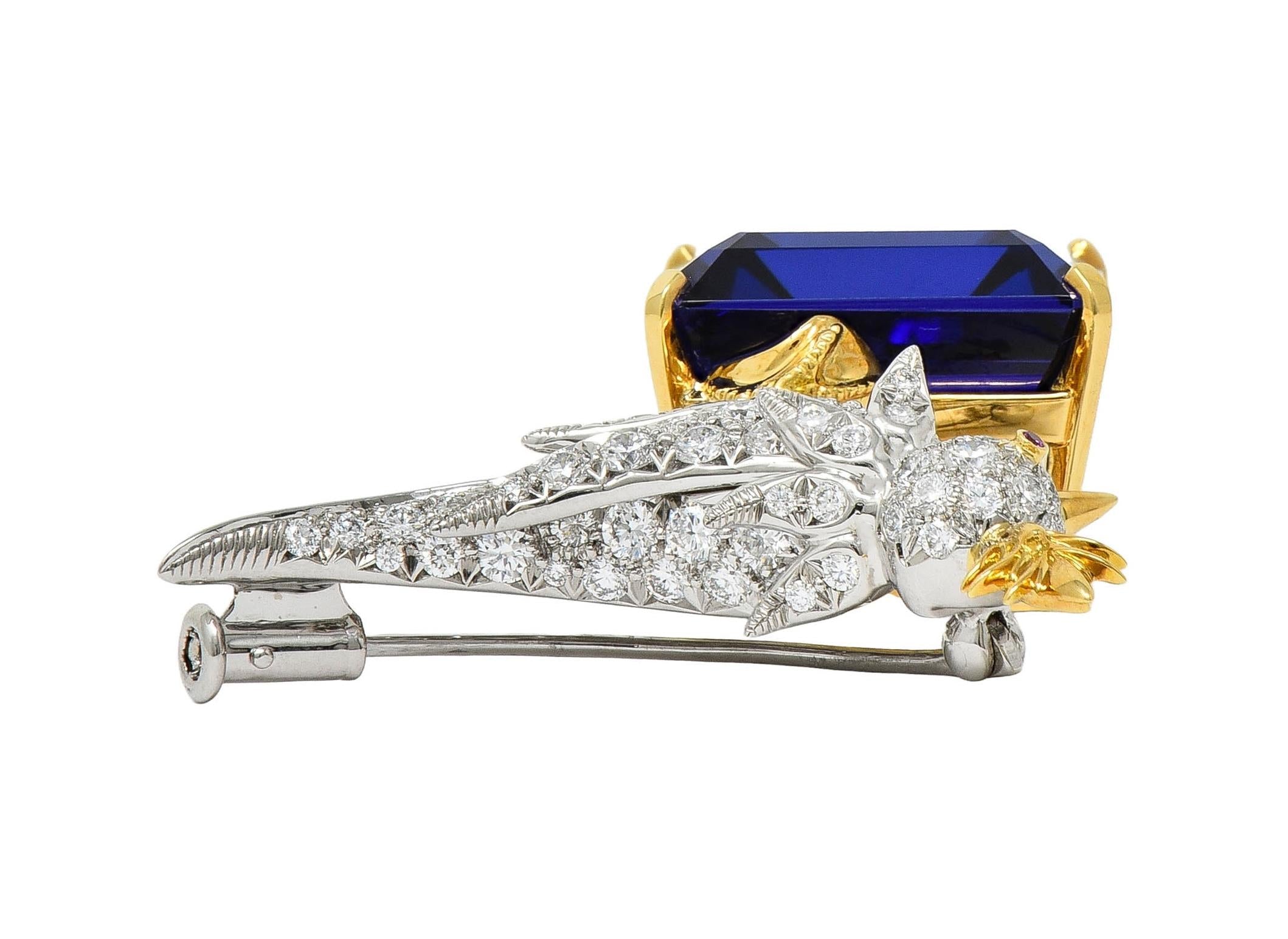 Tiffany & Co. Schlumberger Tanzanite Platinum 18K Brooch Bird On A Rock Brooch