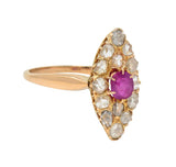 Victorian 1.20 CTW Ruby Diamond 18K Yellow Gold Antique Navette Cluster Ring