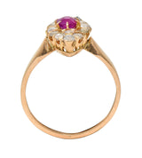 Victorian 1.20 CTW Ruby Diamond 18K Yellow Gold Antique Navette Cluster Ring
