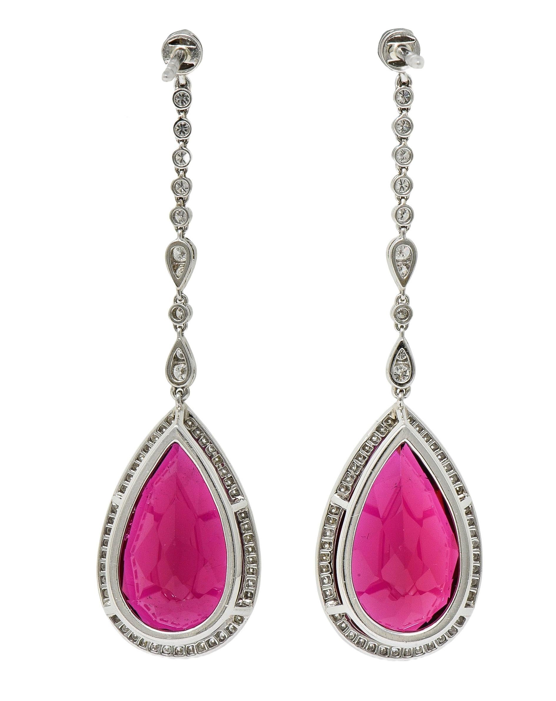 Tiffany & Co. 16.32 CTW Rubellite Diamond Platinum Drop Earrings