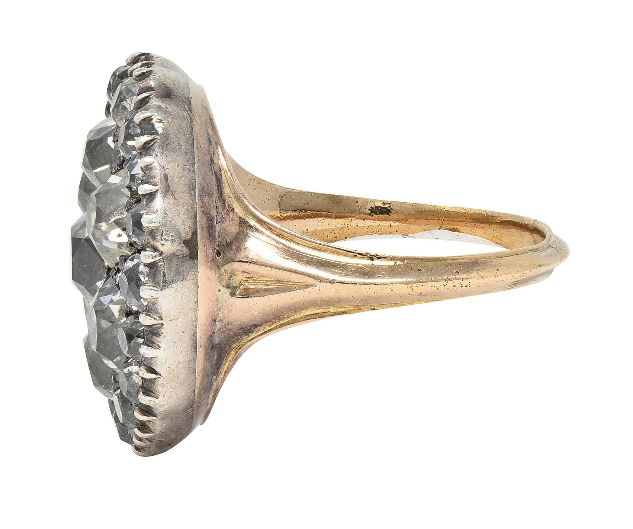 Georgian 7.49 CTW Old Mine Diamond Silver-Topped 14K Gold Antique Button Ring