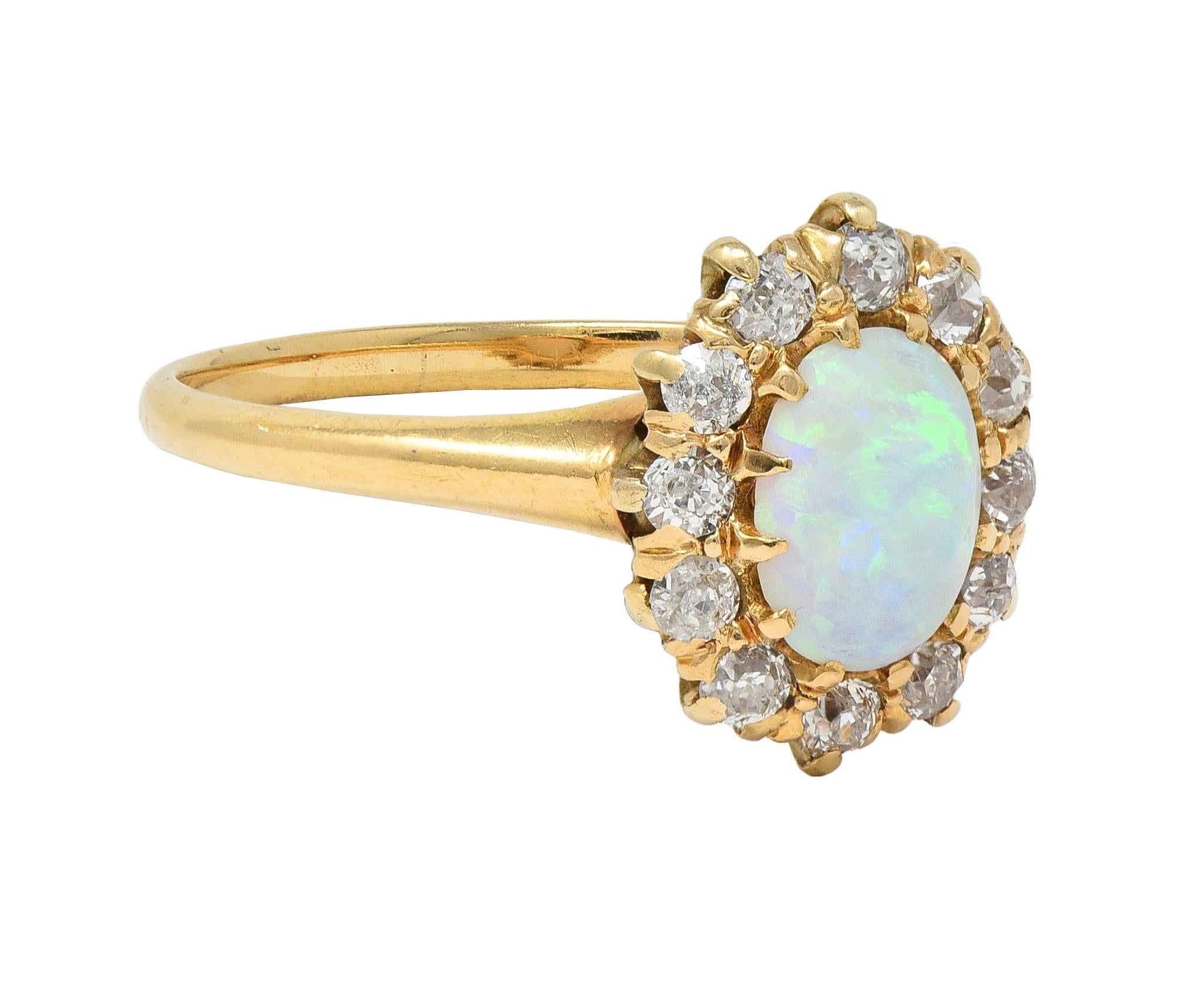 Victorian Diamond Opal 14 Karat Yellow Gold Antique Halo Ring