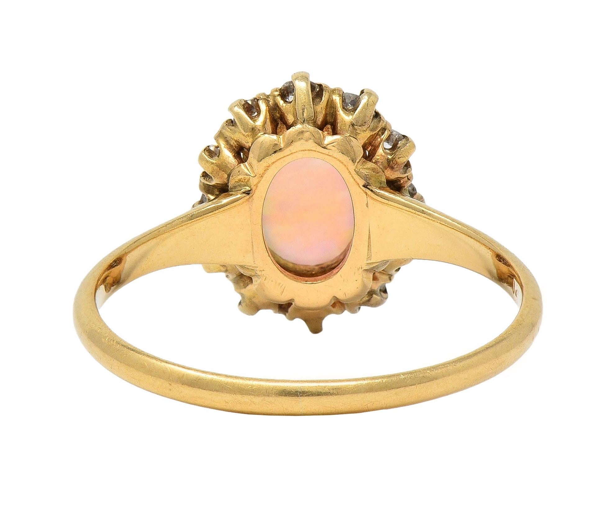 Victorian Diamond Opal 14 Karat Yellow Gold Antique Halo Ring