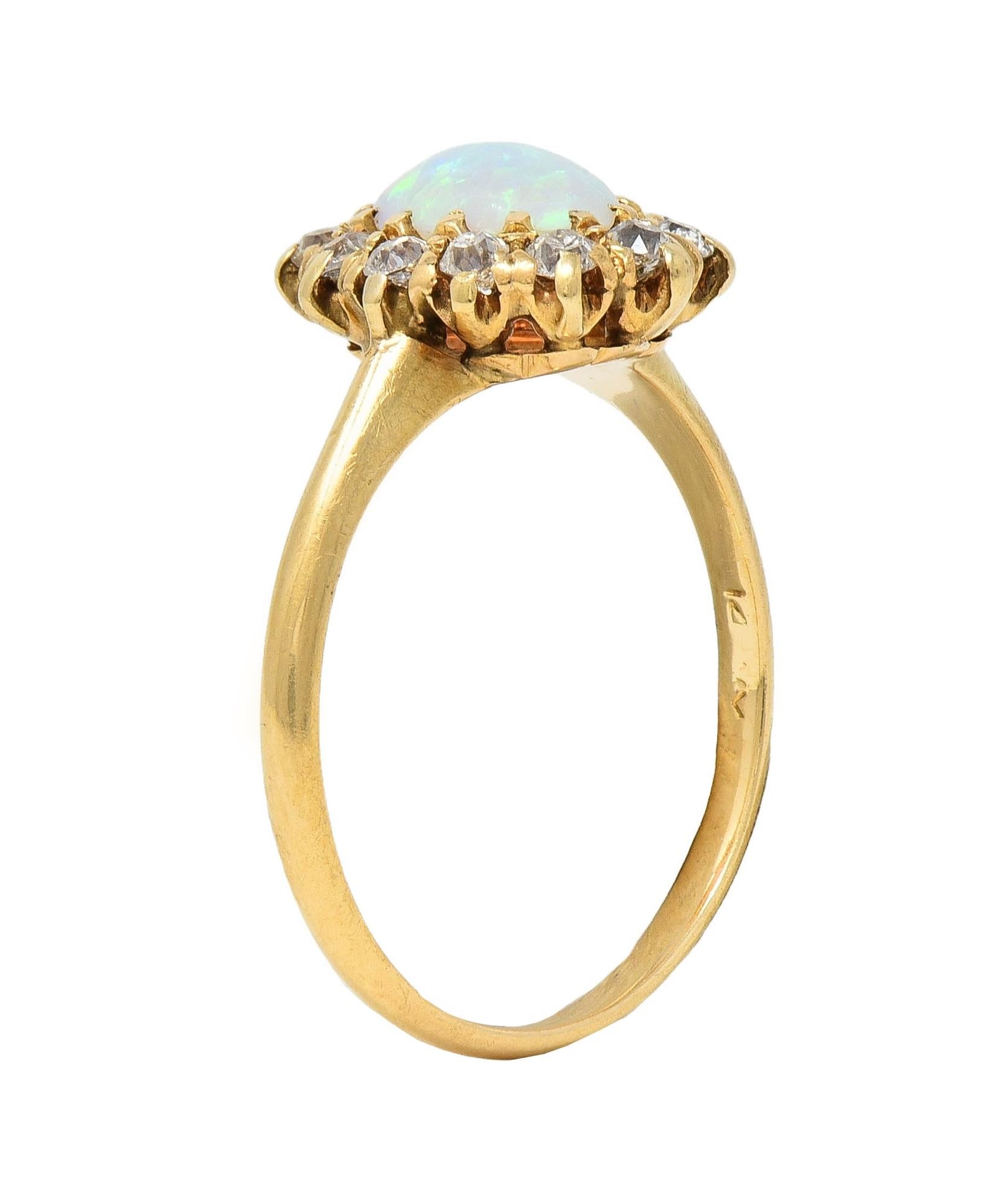 Victorian Diamond Opal 14 Karat Yellow Gold Antique Halo Ring