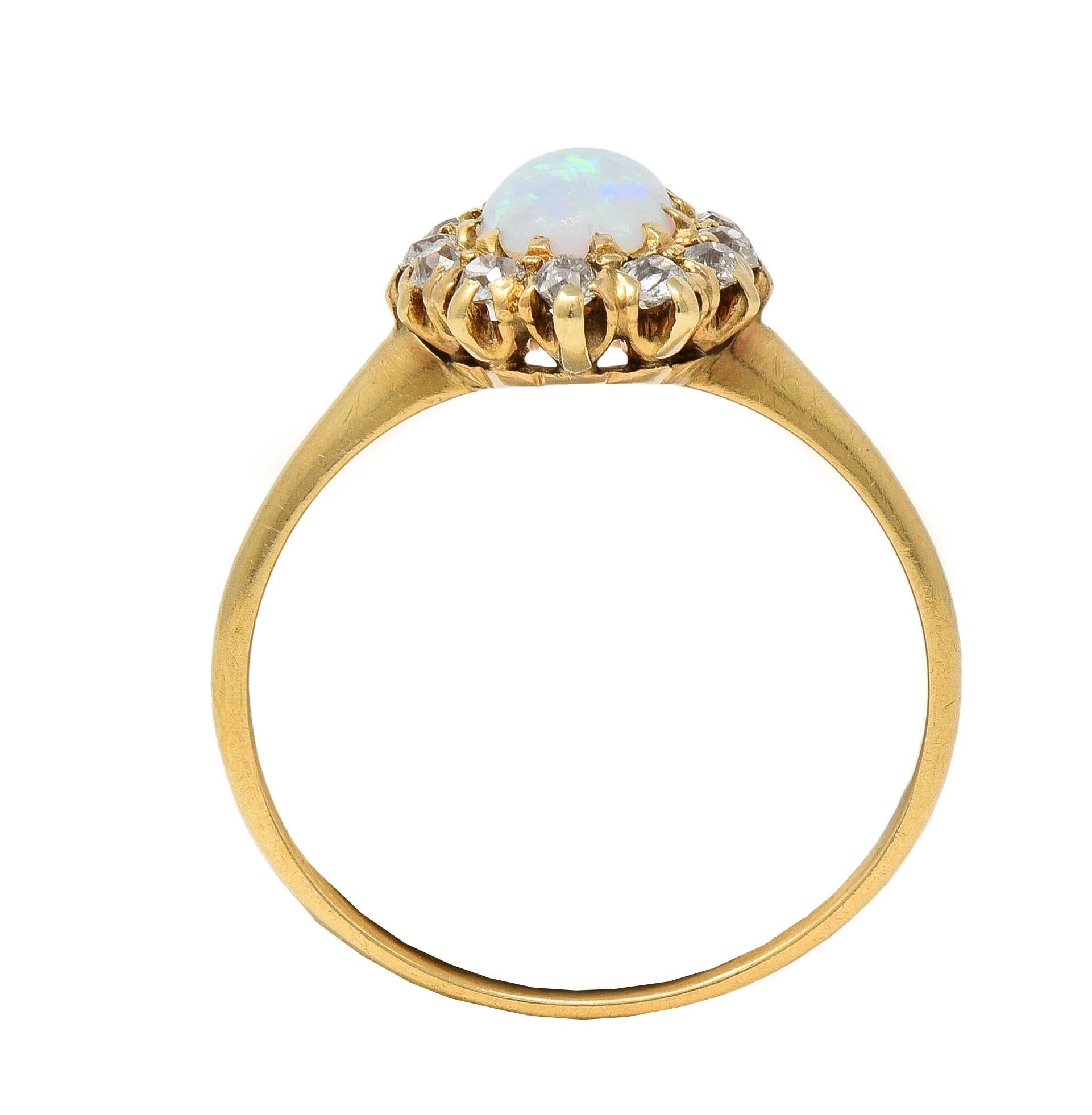 Victorian Diamond Opal 14 Karat Yellow Gold Antique Halo Ring