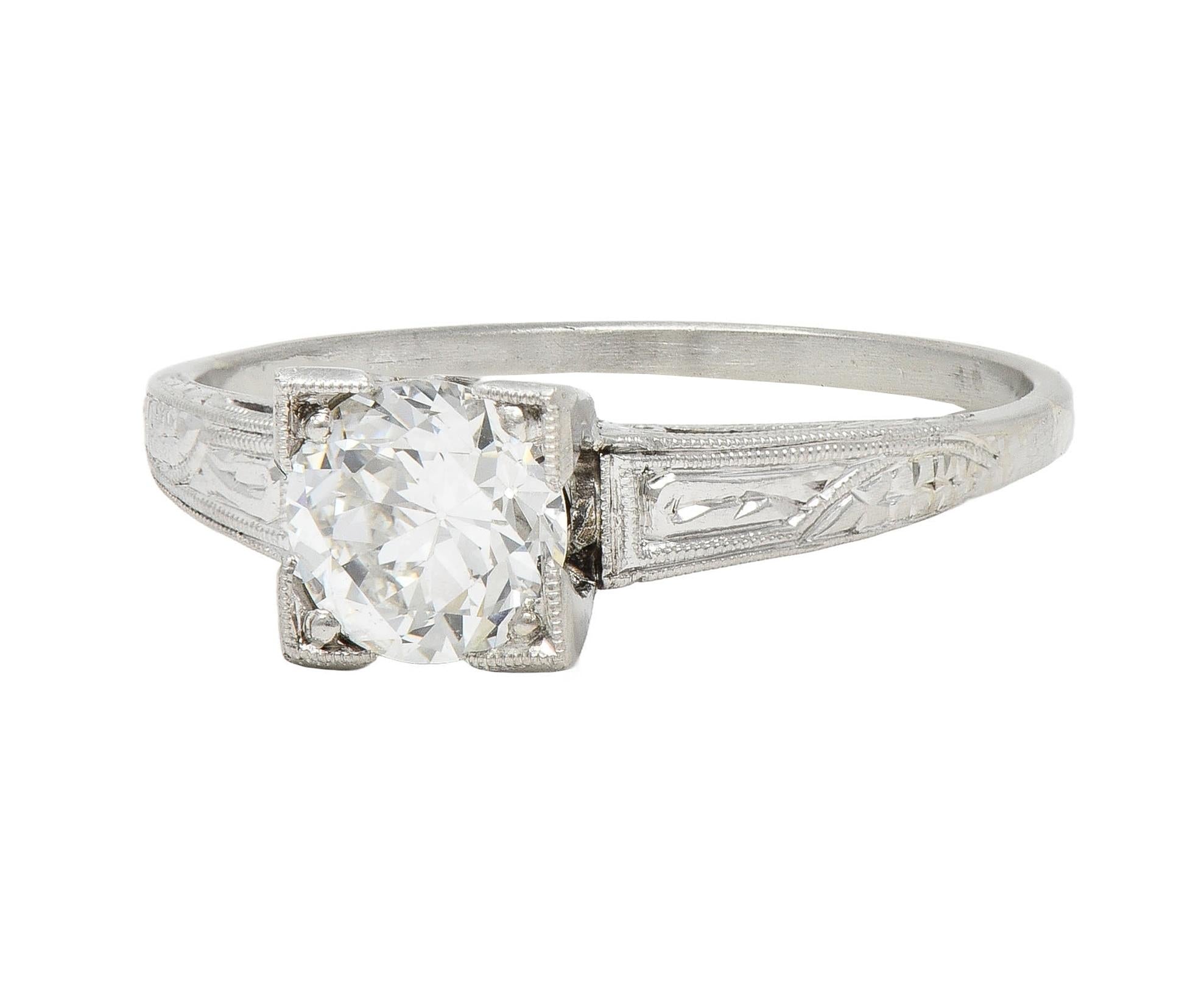 Art Deco 0.67 CTW OEC Diamond Platinum Vintage Floral Solitaire Engagement Ring