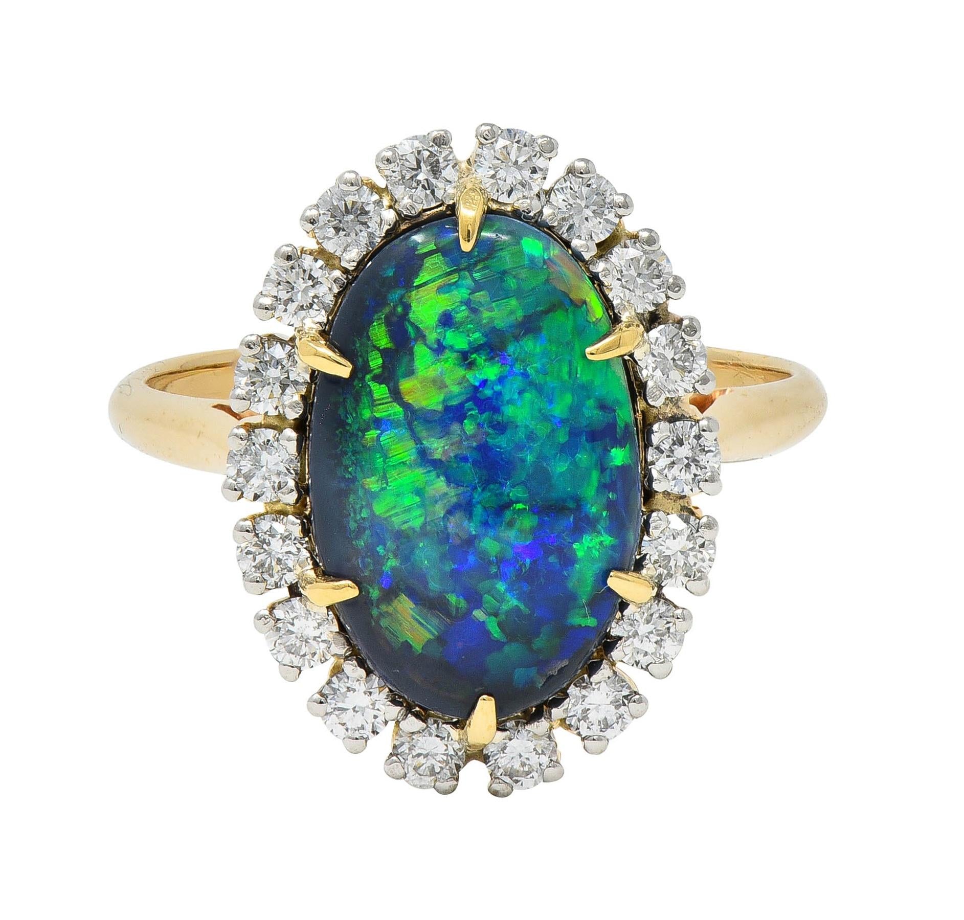 Cartier 1960's Diamond Opal Platinum 18 Karat Gold Vintage Halo Ring