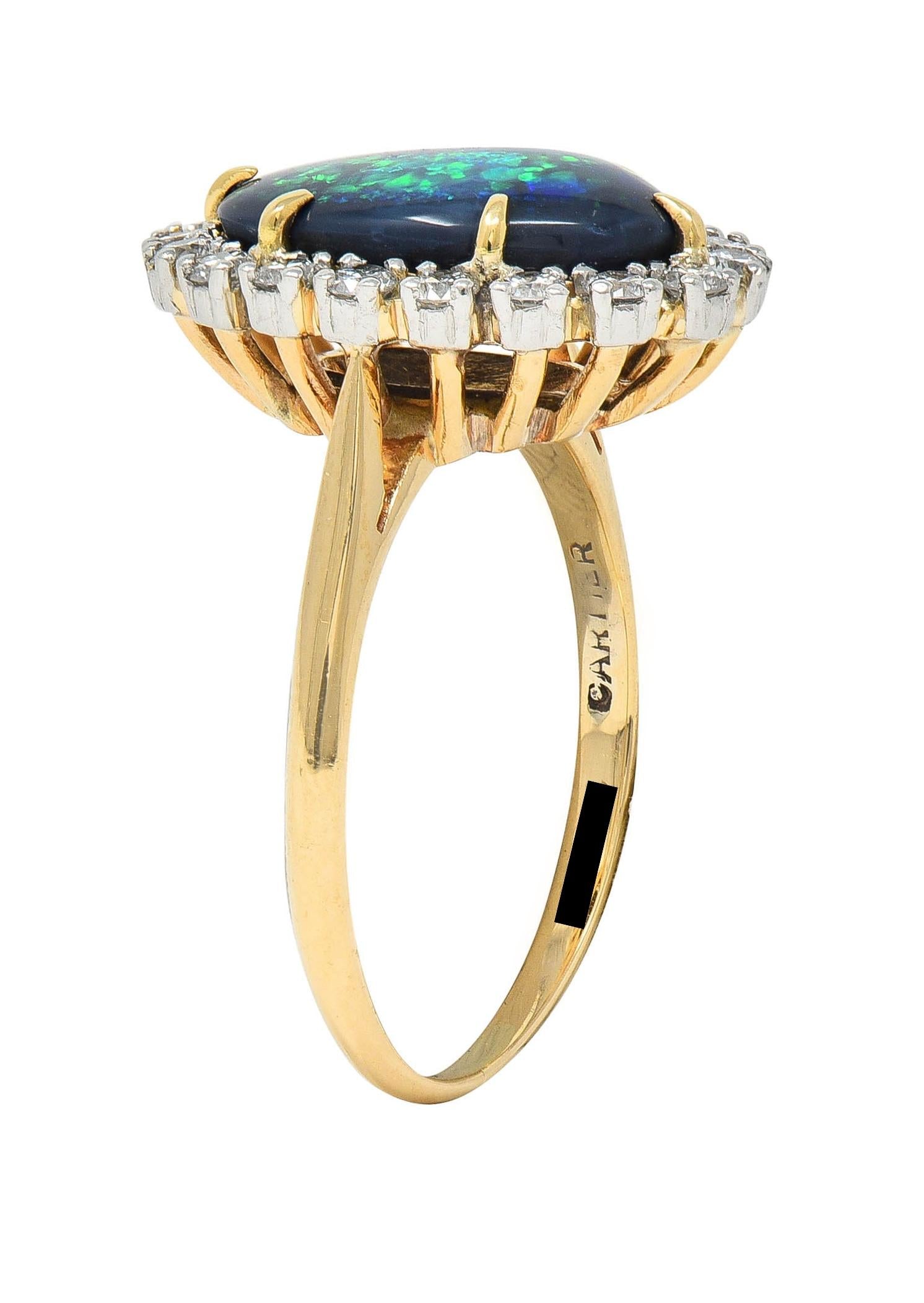 Cartier 1960's Diamond Opal Platinum 18 Karat Gold Vintage Halo Ring