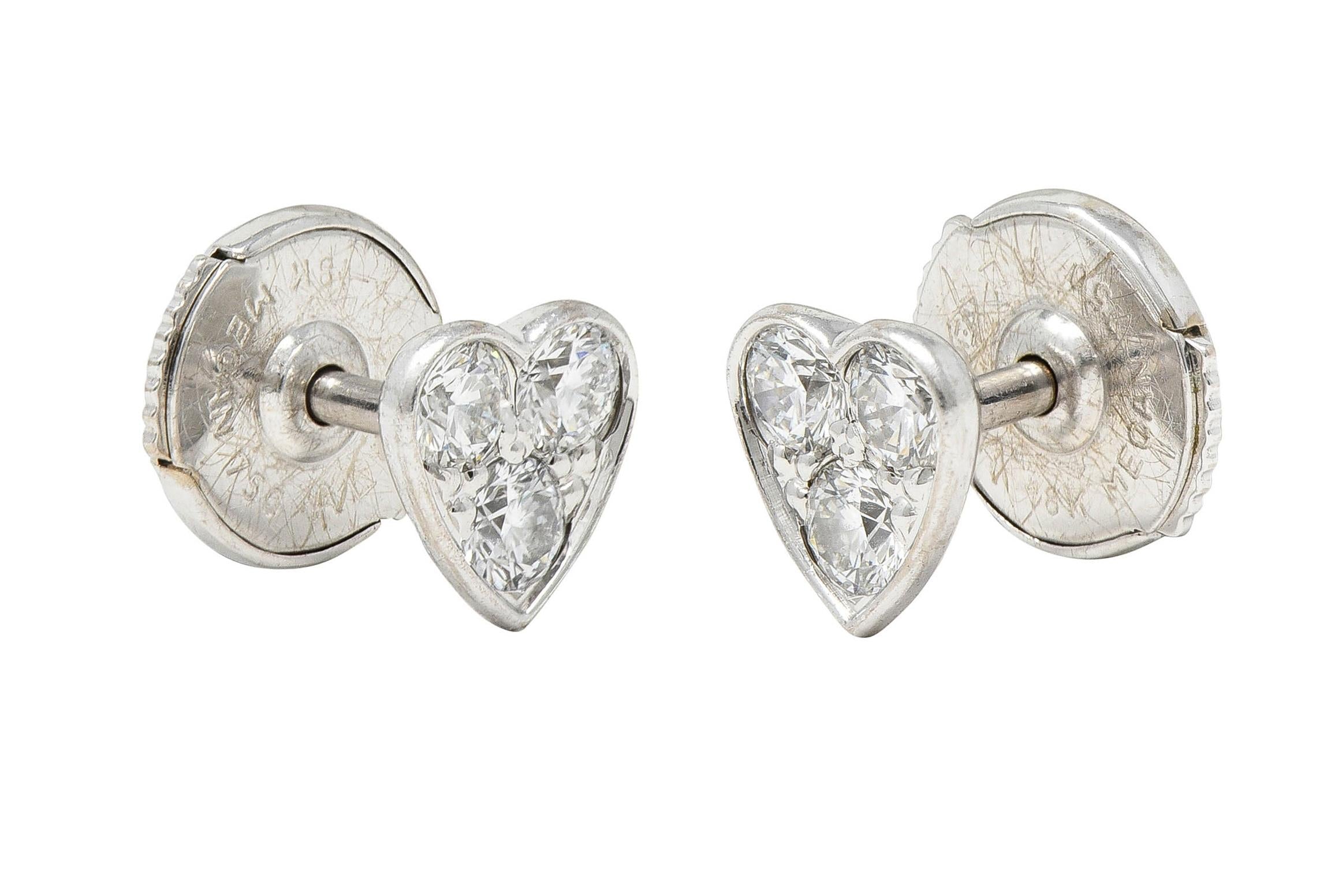 Cartier Diamond 18 Karat White Gold Contemporary Heart Love Stud Earrings