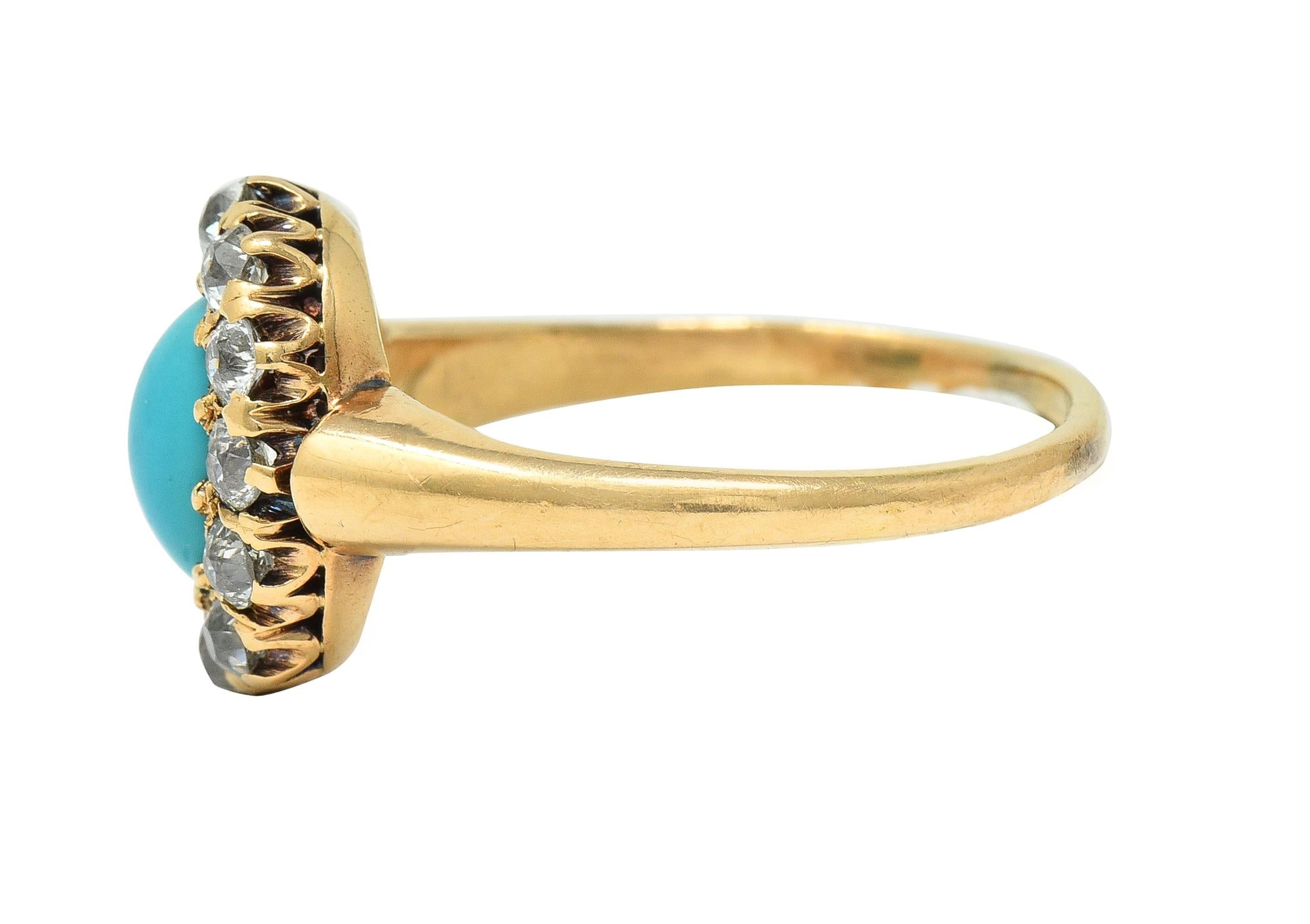 Victorian Turquoise Diamond 14 Karat Yellow Gold Antique Halo Ring