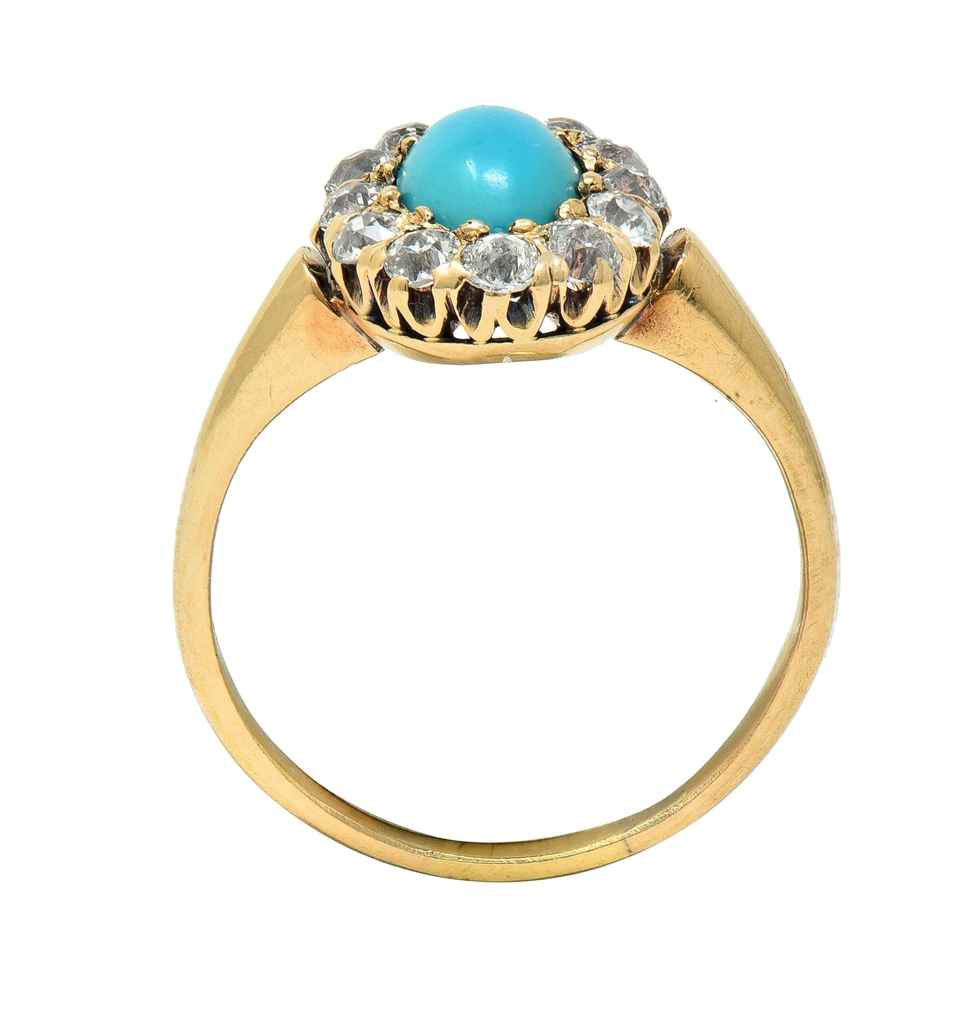 Victorian Turquoise Diamond 14 Karat Yellow Gold Antique Halo Ring