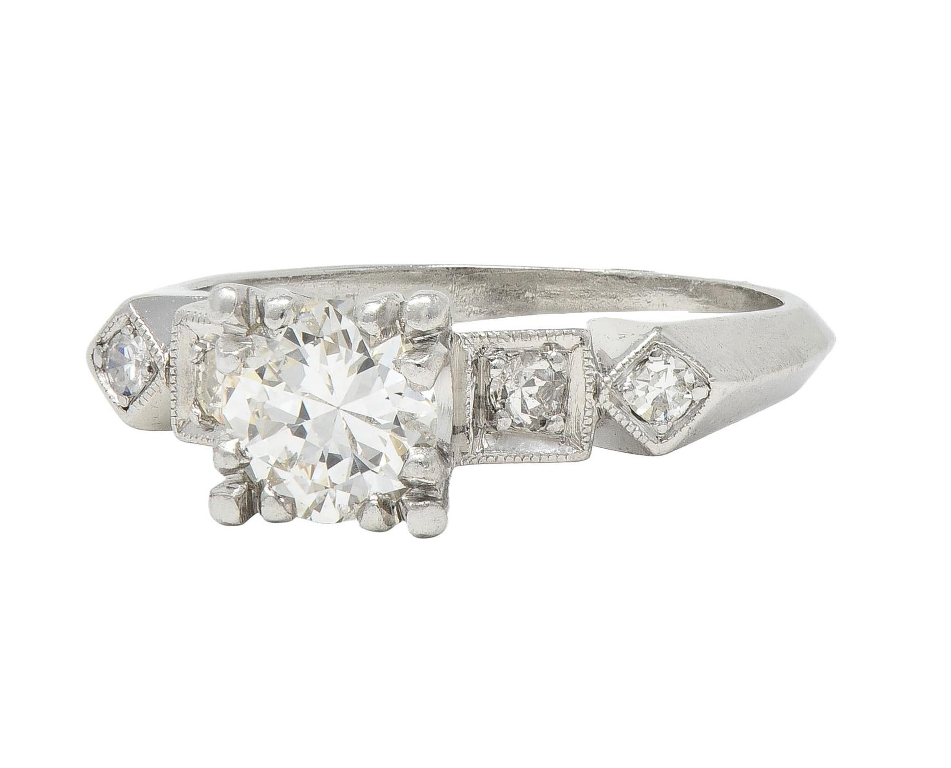 Art Deco 0.75 CTW Diamond Platinum Geometric Vintage Engagement Ring