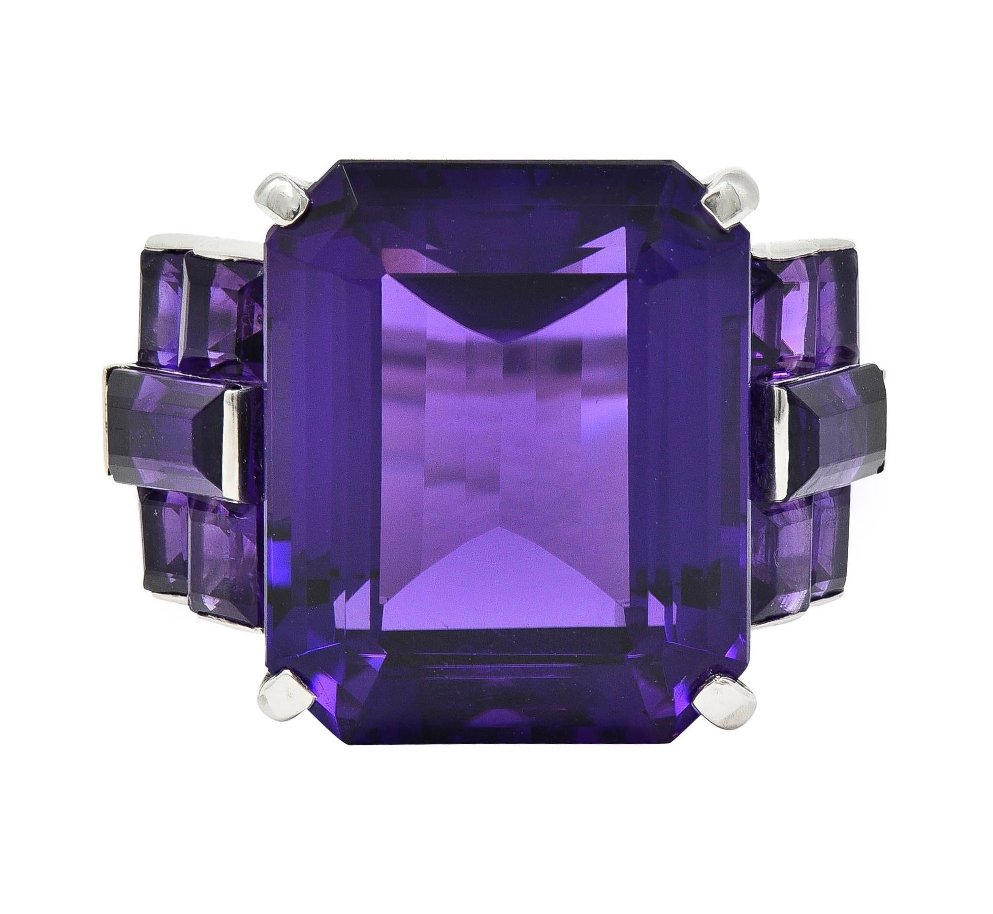 Mid-Century 22.92 CTW Amethyst Platinum Vintage Stepped Cocktail Ring