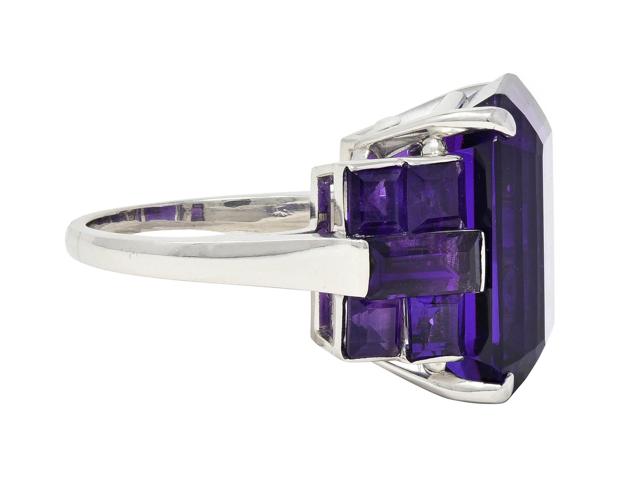 Mid-Century 22.92 CTW Amethyst Platinum Vintage Stepped Cocktail Ring