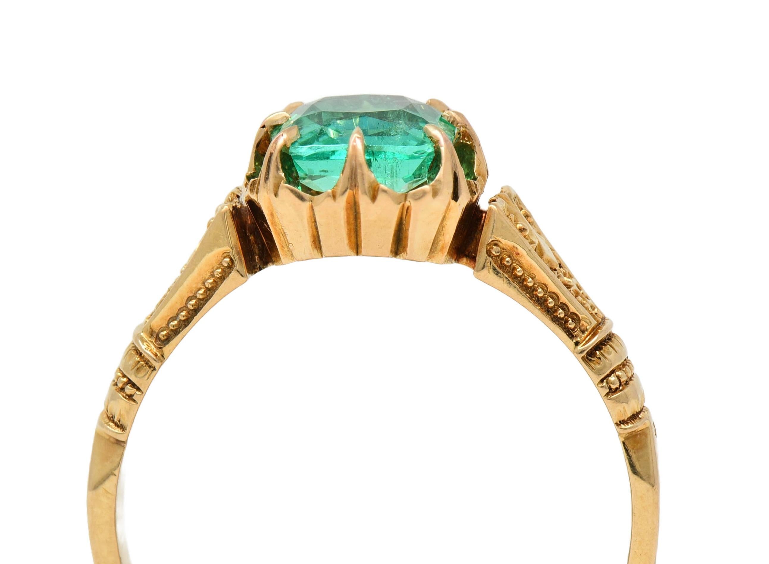 Victorian 1.20 CTW Cushion Cut Emerald 18 Karat Yellow Gold Antique Belcher Ring