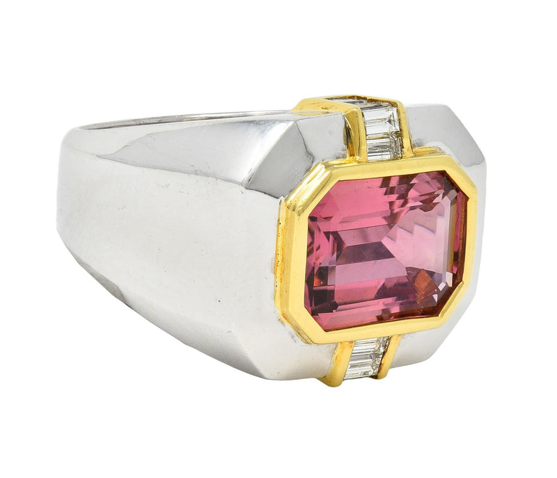 1980's 5.31 CTW Tourmaline Diamond 18 Karat Two-Tone Gold Vintage Statement Ring