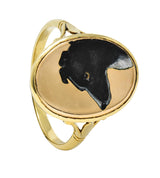 Victorian Enamel 18 Karat Yellow Gold Border Collie Dog Antique Signet Ring