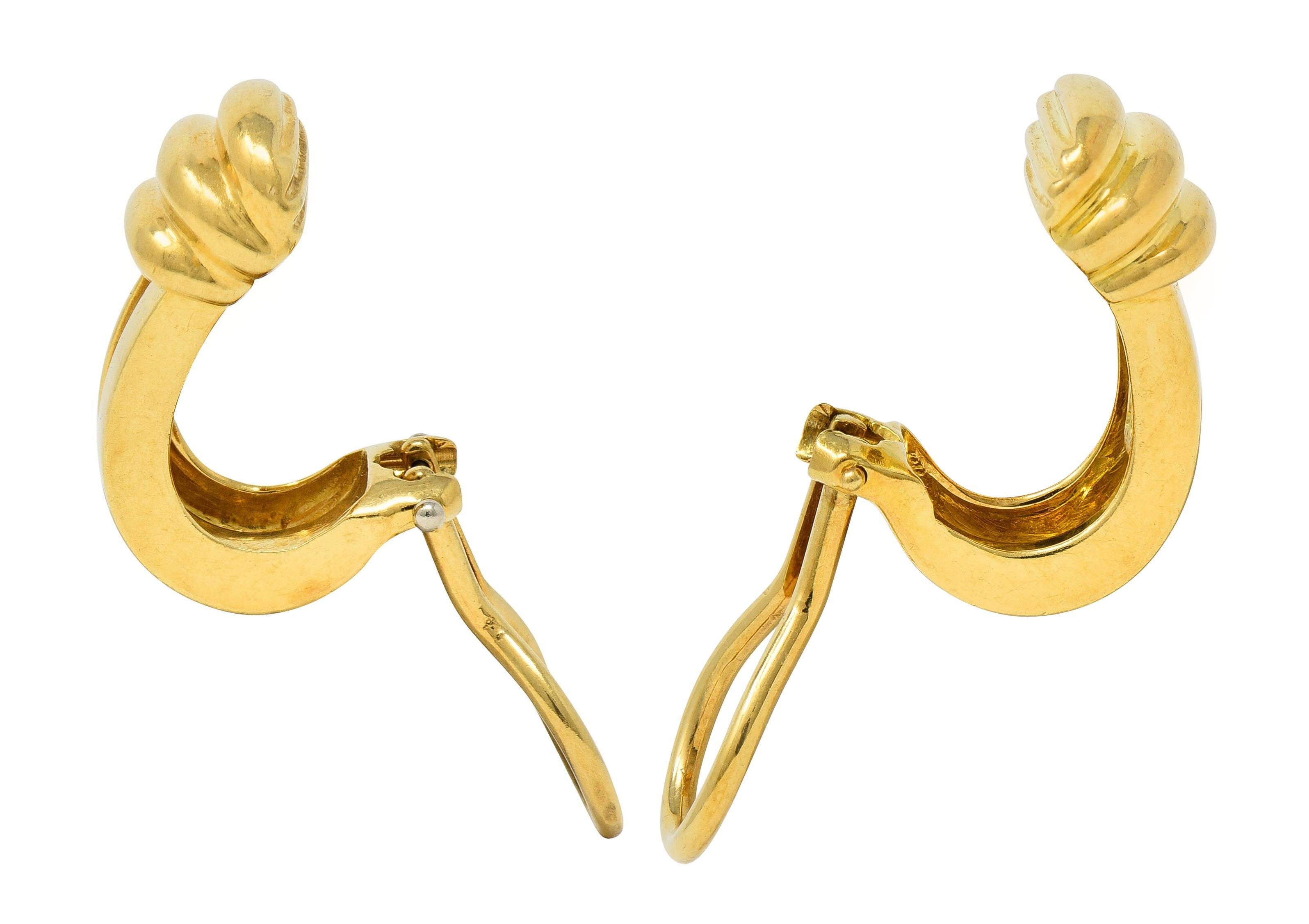 Tiffany & Co. 1995 18 Karat Yellow Gold Vintage Atlas J-Hoop Ear-Clip Earrings