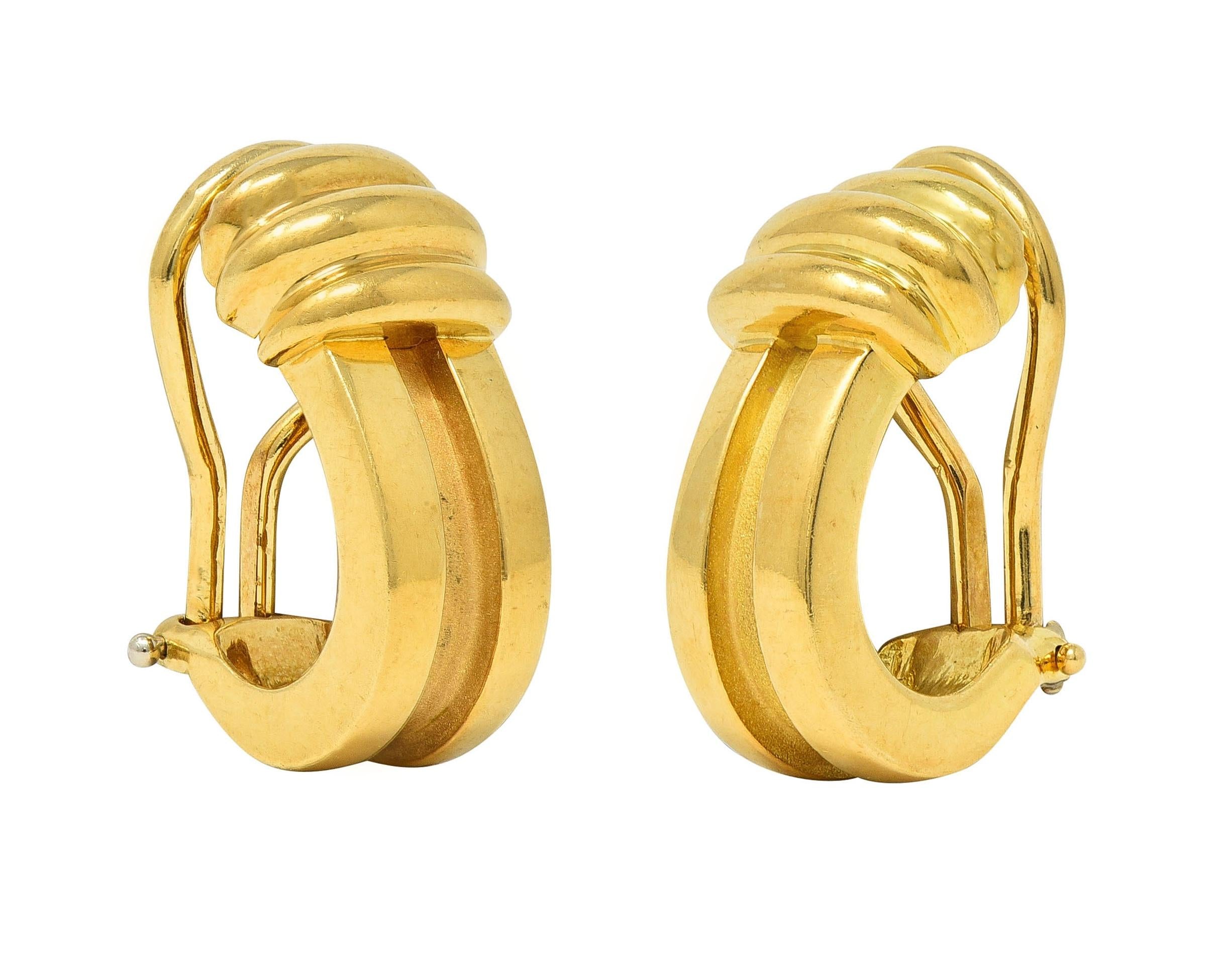 Tiffany & Co. 1995 18 Karat Yellow Gold Vintage Atlas J-Hoop Ear-Clip Earrings