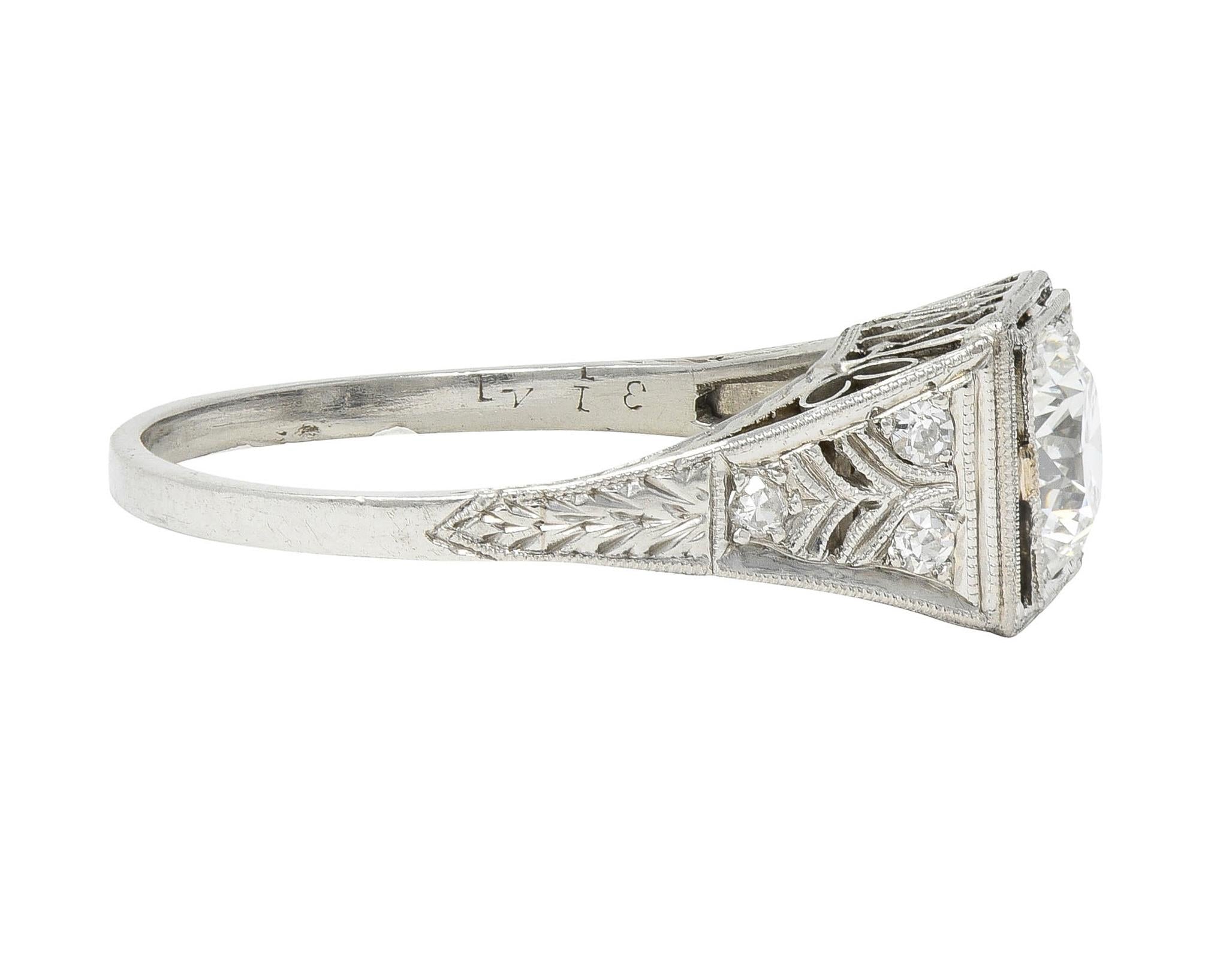 Art Deco 1.17 CTW European Cut Diamond Platinum Vintage Trellis Engagement Ring