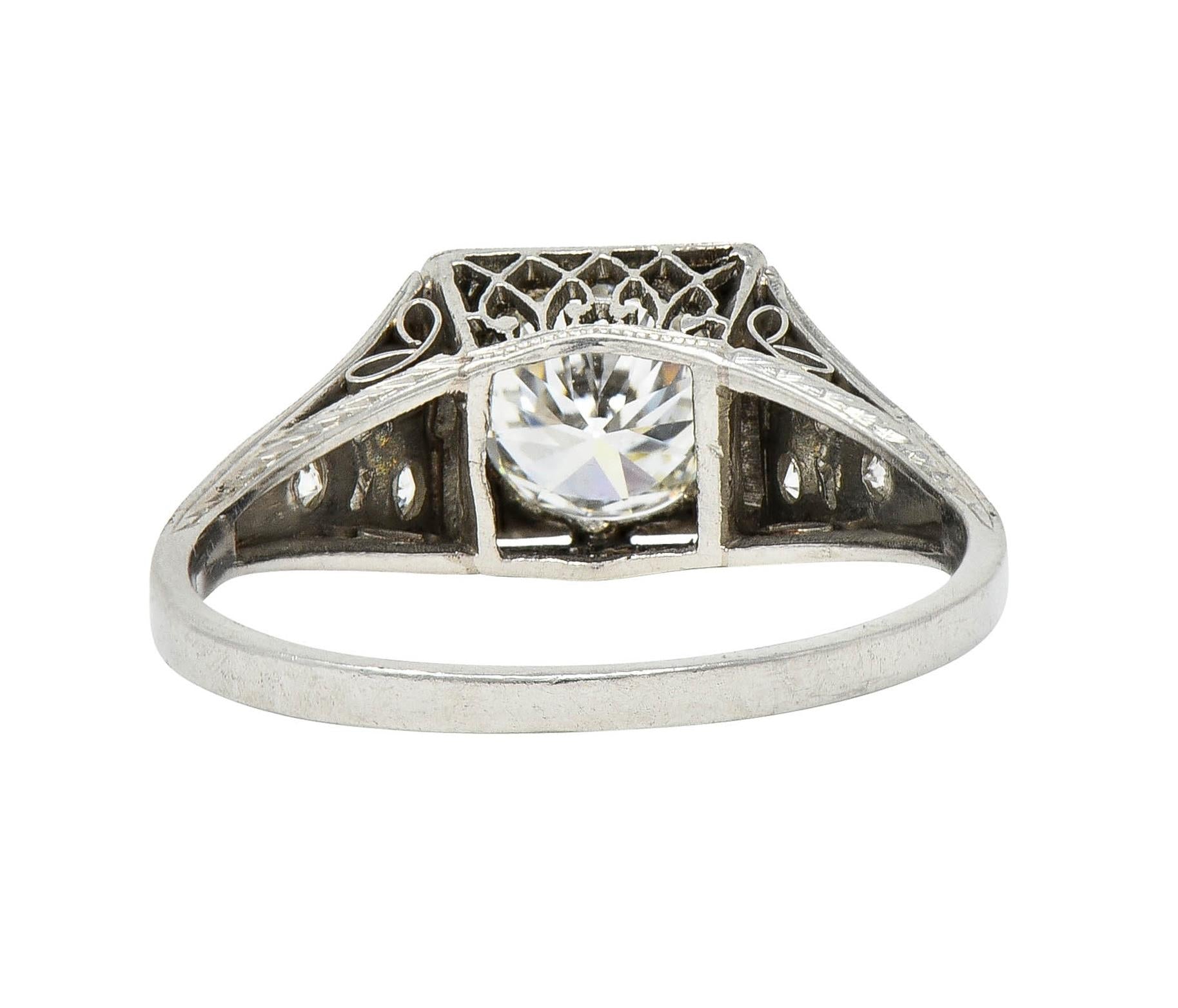 Art Deco 1.17 CTW European Cut Diamond Platinum Vintage Trellis Engagement Ring